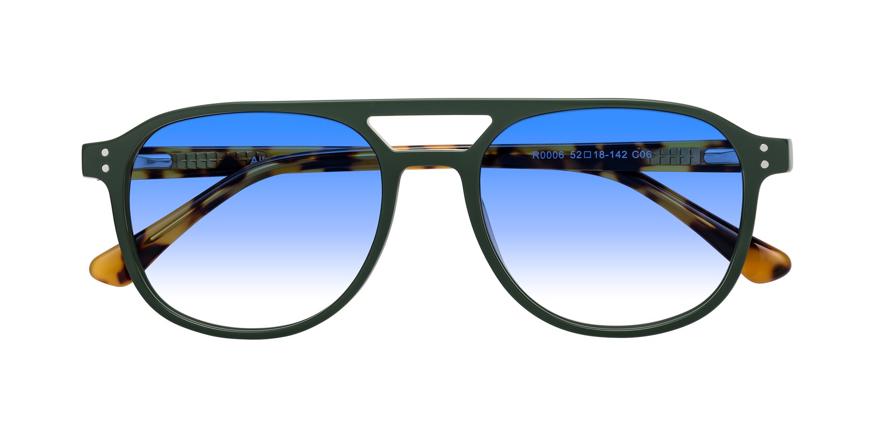 Folded Front of Alley in Seaweed-Tortoise with Blue Gradient Lenses