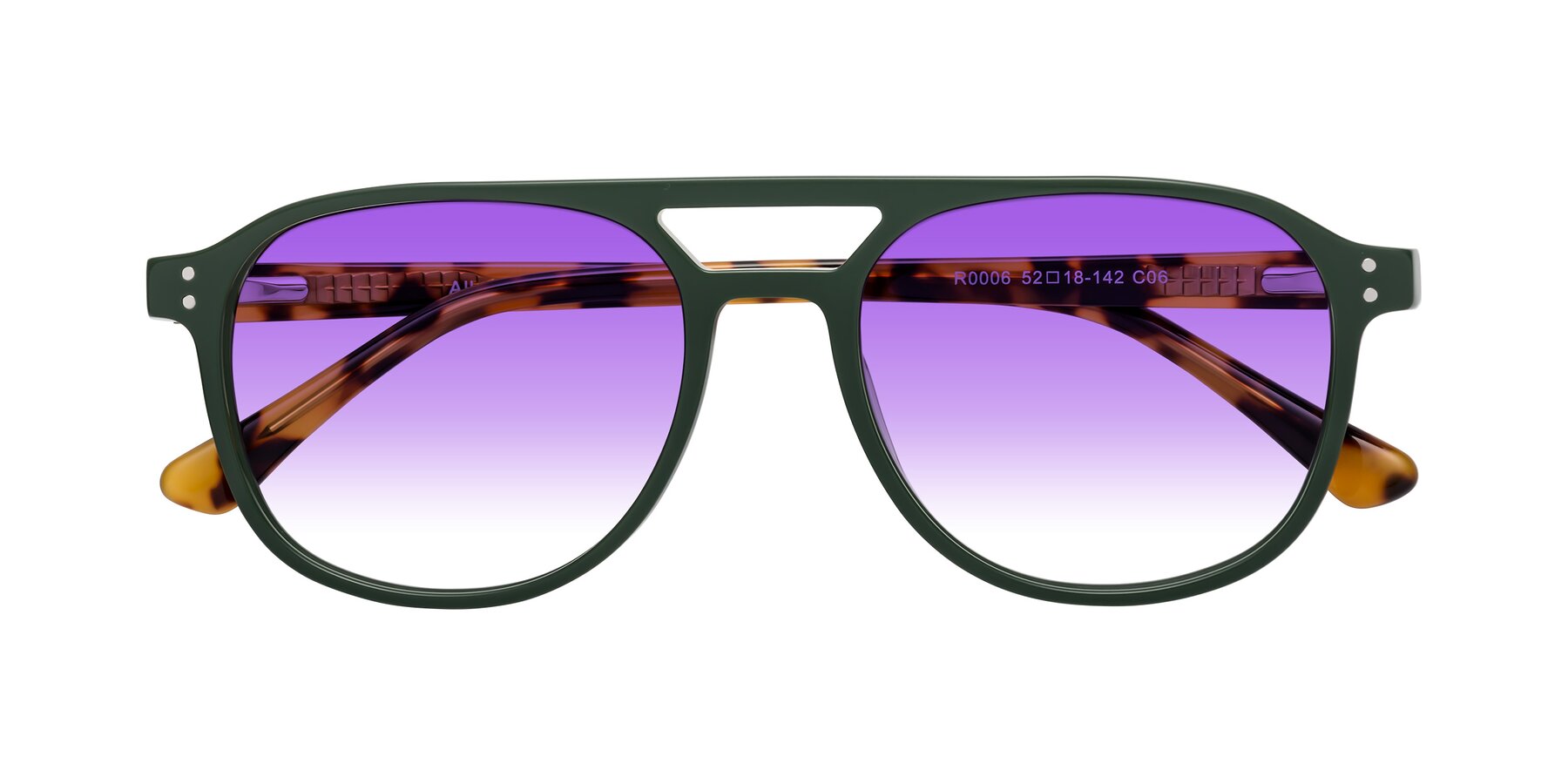 Folded Front of Alley in Seaweed-Tortoise with Purple Gradient Lenses