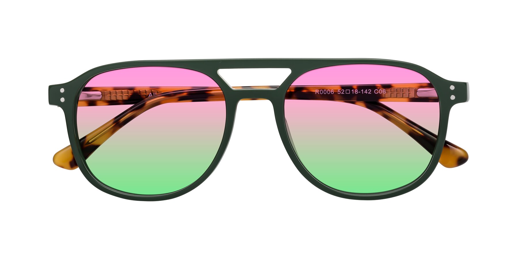 Folded Front of Alley in Seaweed-Tortoise with Pink / Green Gradient Lenses