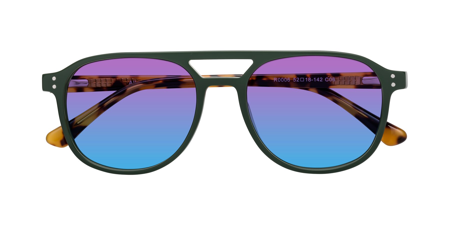 Folded Front of Alley in Seaweed-Tortoise with Purple / Blue Gradient Lenses