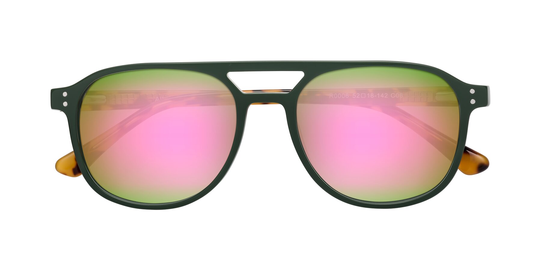 Folded Front of Alley in Seaweed-Tortoise with Pink Mirrored Lenses