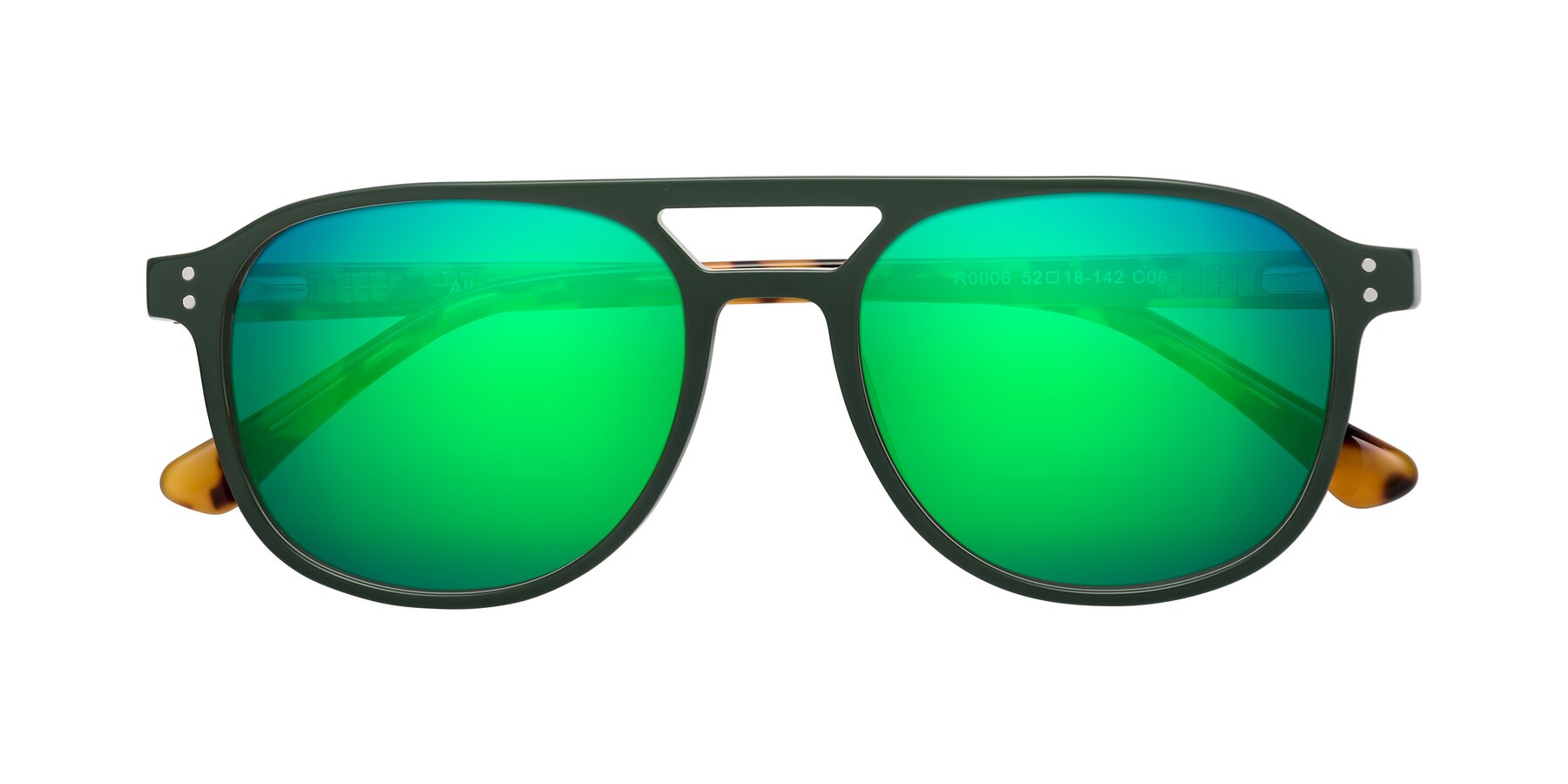 Folded Front of Alley in Seaweed-Tortoise with Green Mirrored Lenses