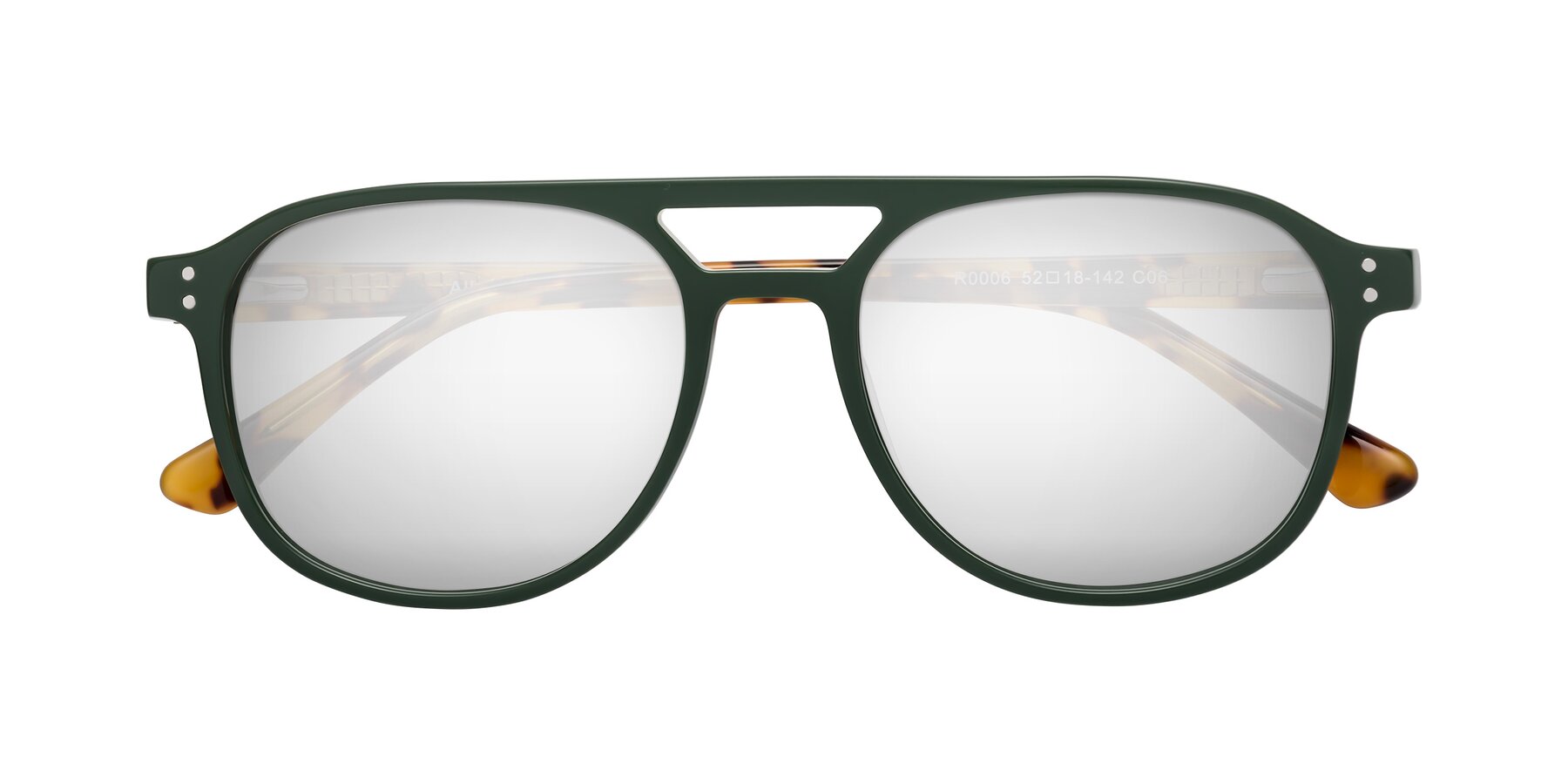 Folded Front of Alley in Seaweed-Tortoise with Silver Mirrored Lenses