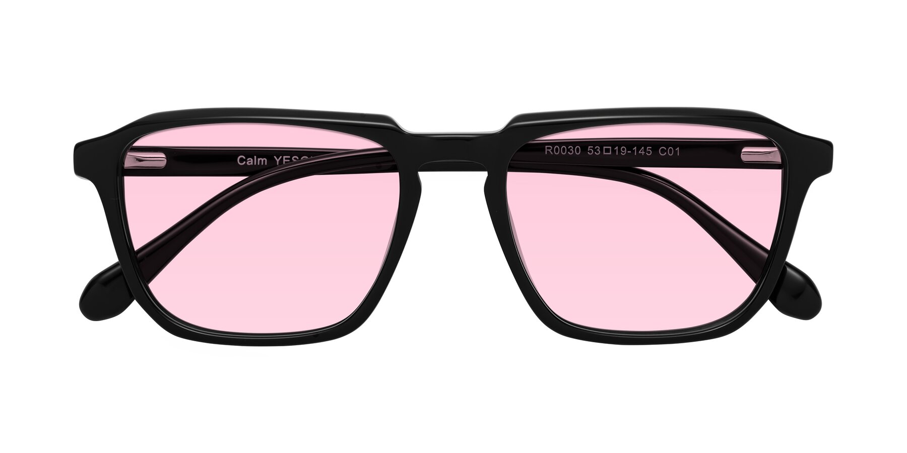 Folded Front of Calm in Black with Light Pink Tinted Lenses