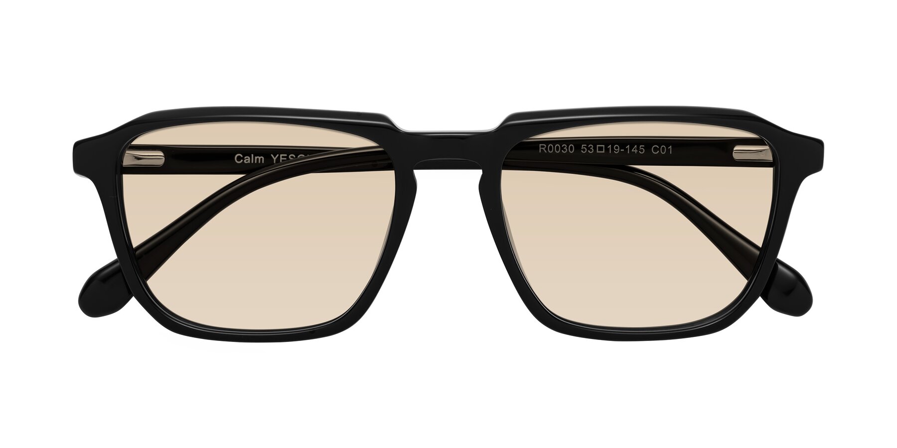 Folded Front of Calm in Black with Light Brown Tinted Lenses