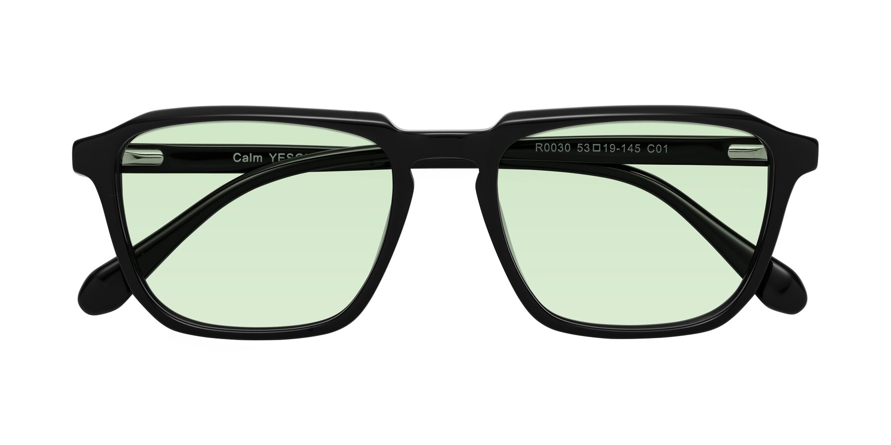 Folded Front of Calm in Black with Light Green Tinted Lenses