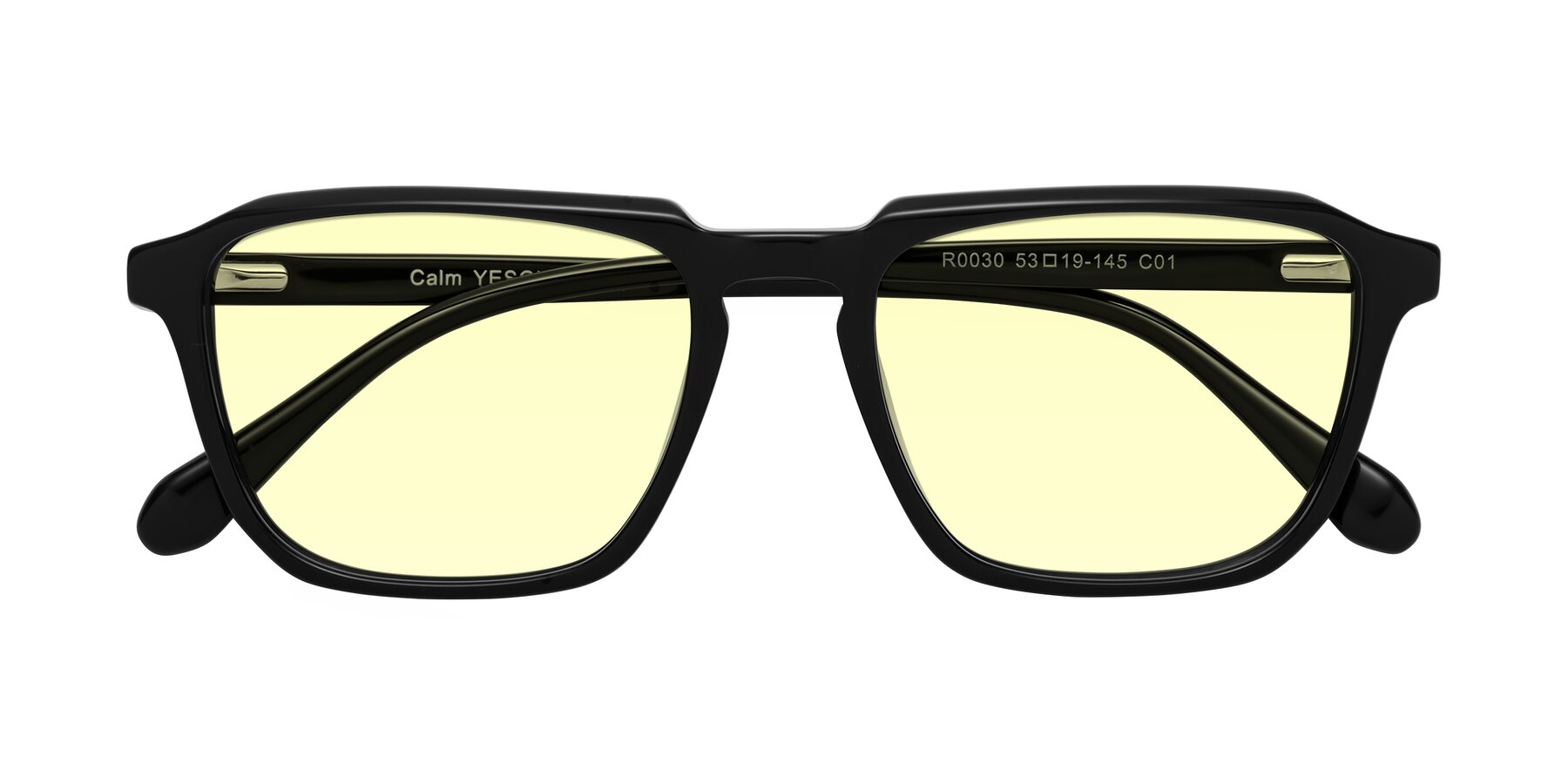 Folded Front of Calm in Black with Light Yellow Tinted Lenses