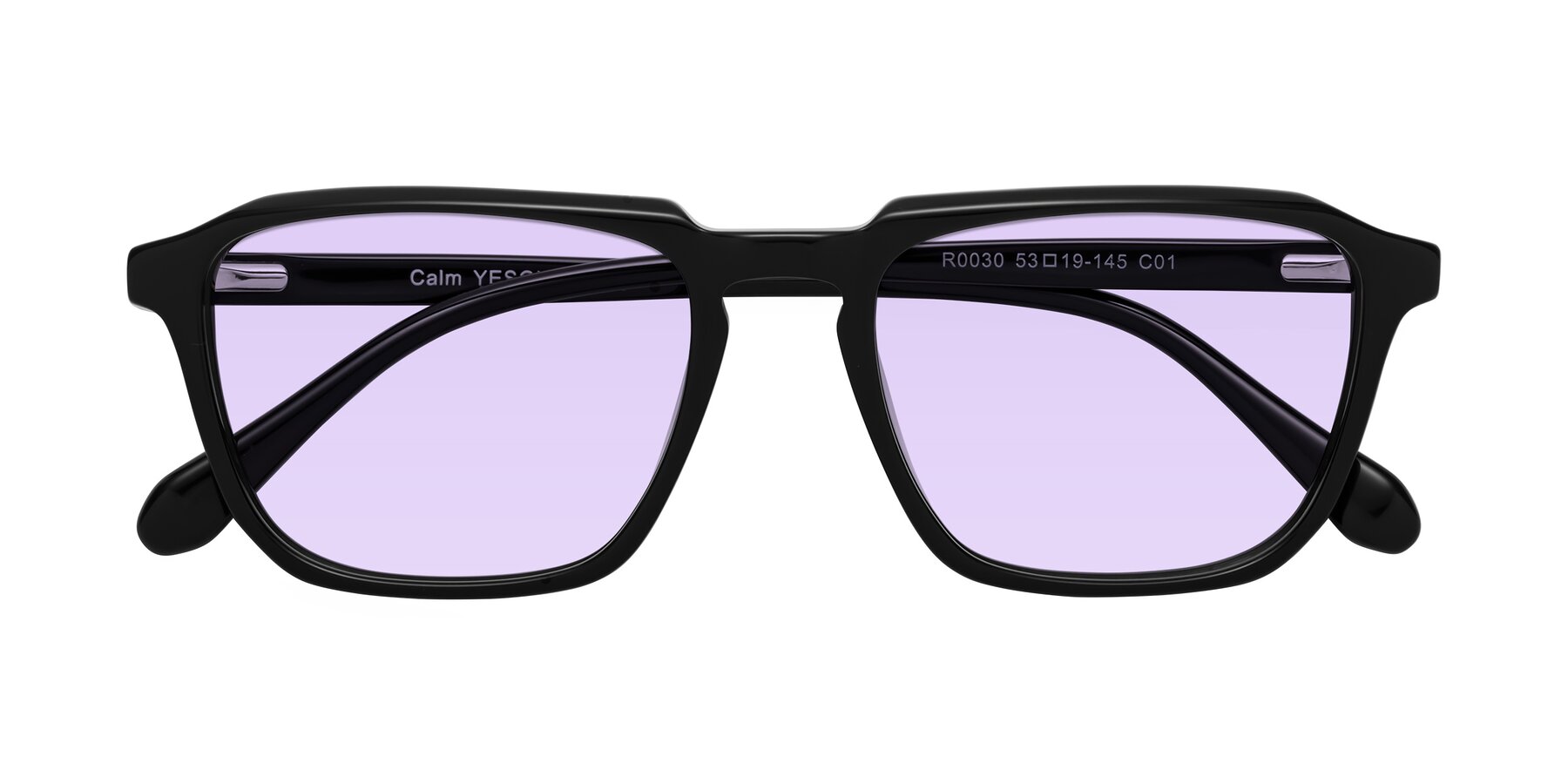 Folded Front of Calm in Black with Light Purple Tinted Lenses