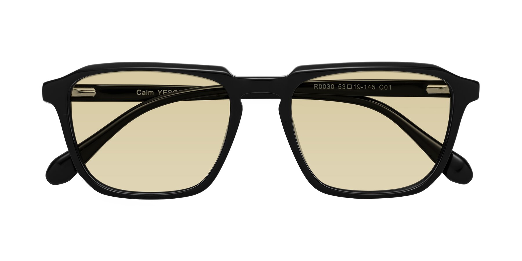 Folded Front of Calm in Black with Light Champagne Tinted Lenses