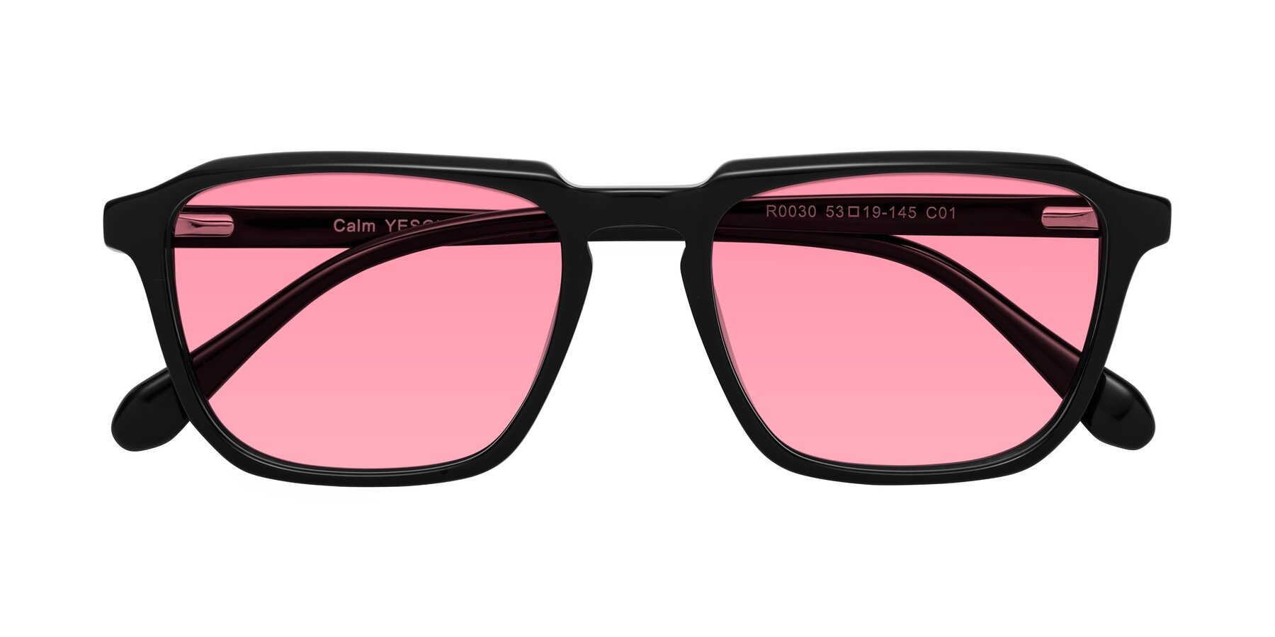 Folded Front of Calm in Black with Pink Tinted Lenses