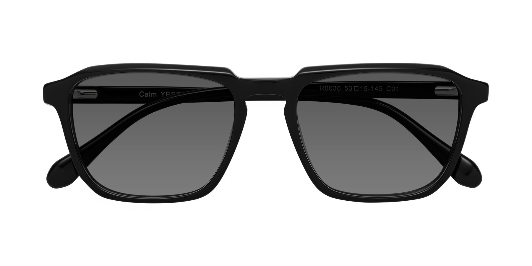 Folded Front of Calm in Black with Medium Gray Tinted Lenses