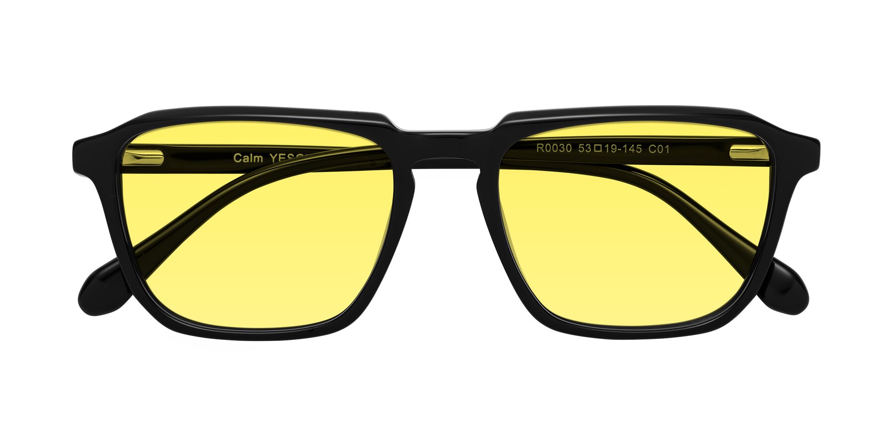 Folded Front of Calm in Black with Medium Yellow Tinted Lenses