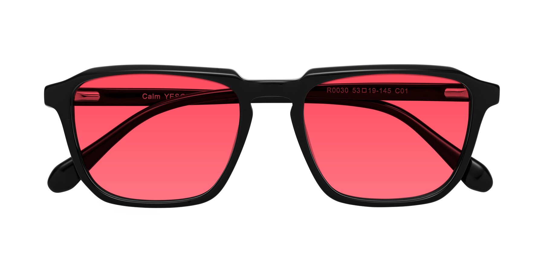 Folded Front of Calm in Black with Red Tinted Lenses