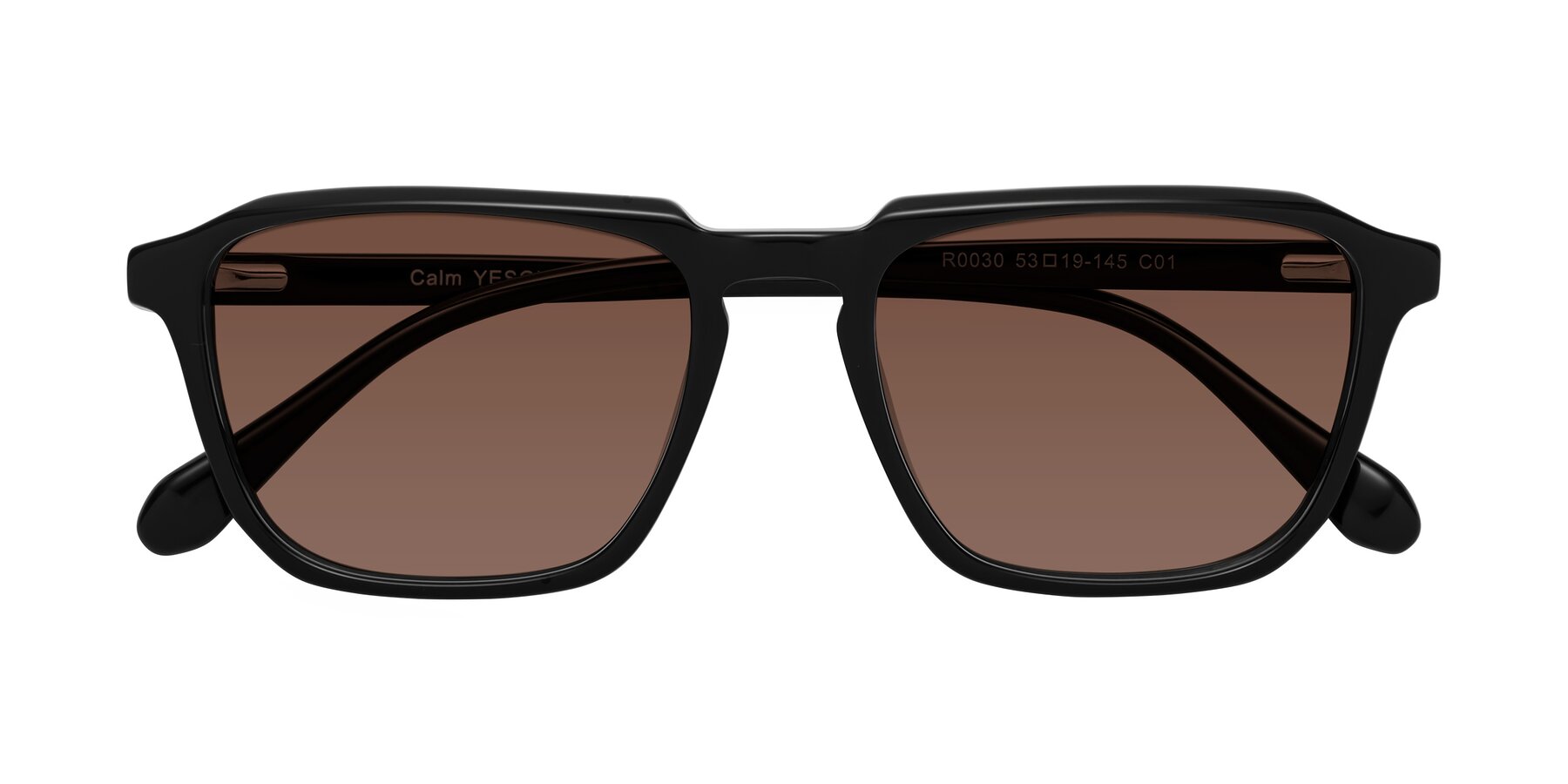 Folded Front of Calm in Black with Brown Tinted Lenses