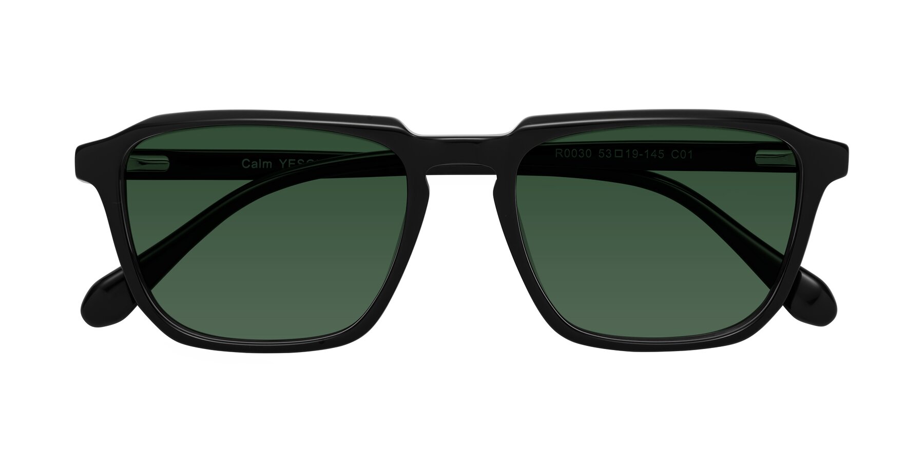 Folded Front of Calm in Black with Green Tinted Lenses