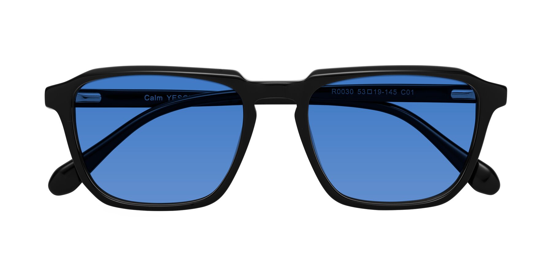 Folded Front of Calm in Black with Blue Tinted Lenses