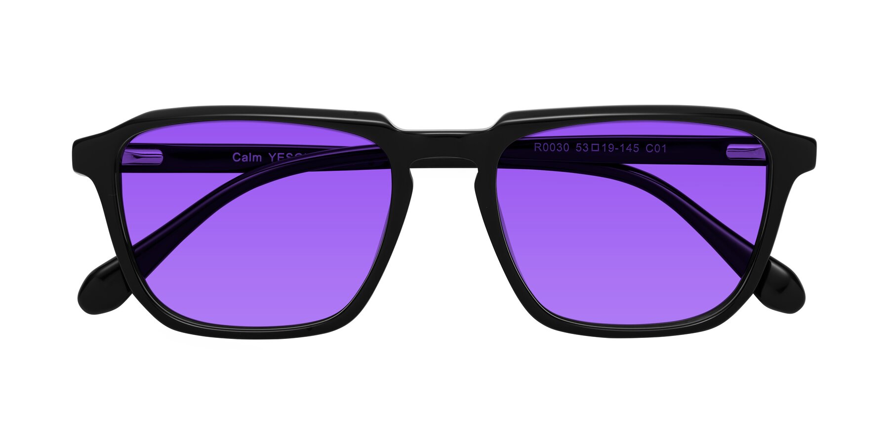 Folded Front of Calm in Black with Purple Tinted Lenses