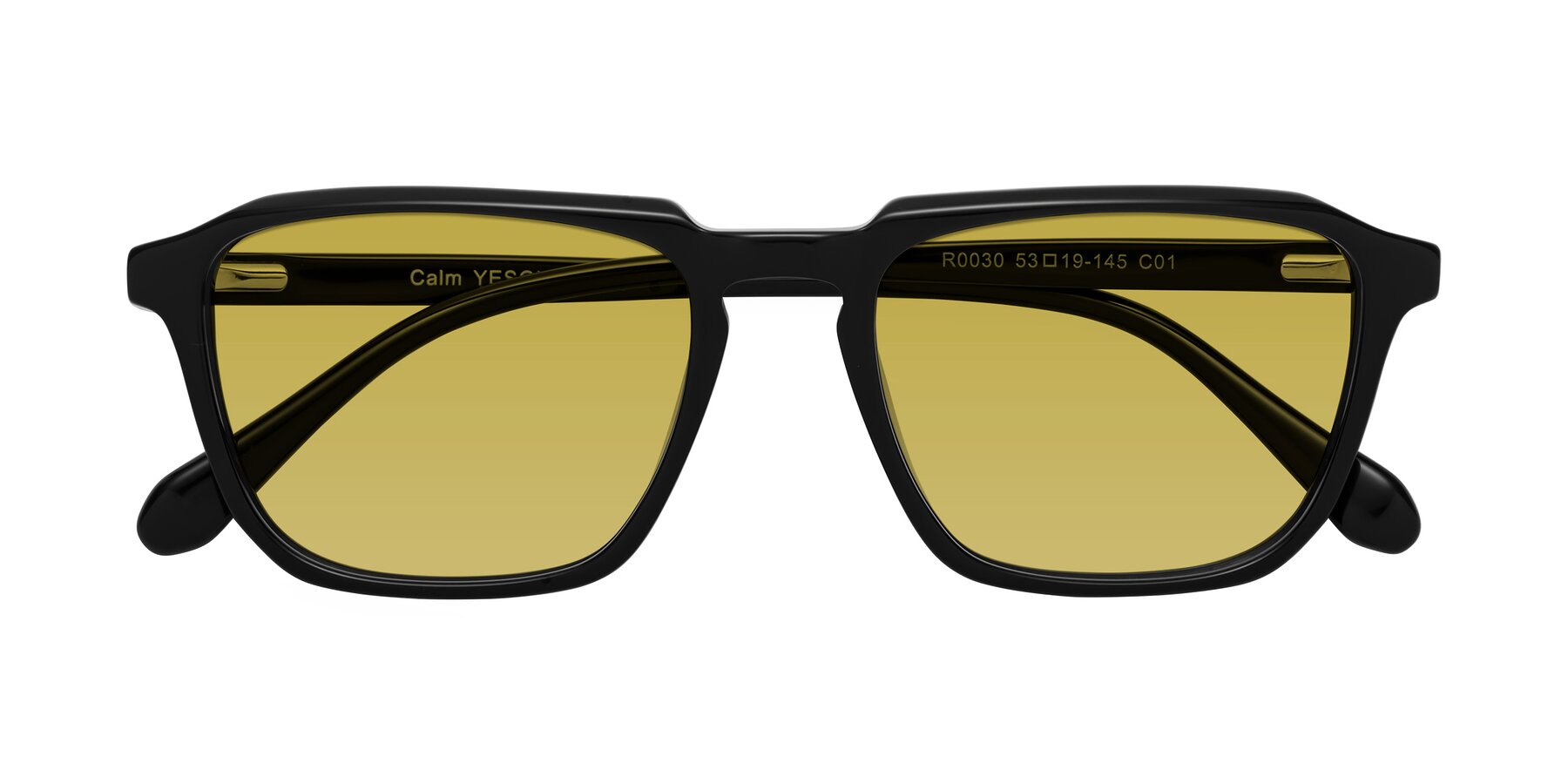 Folded Front of Calm in Black with Champagne Tinted Lenses