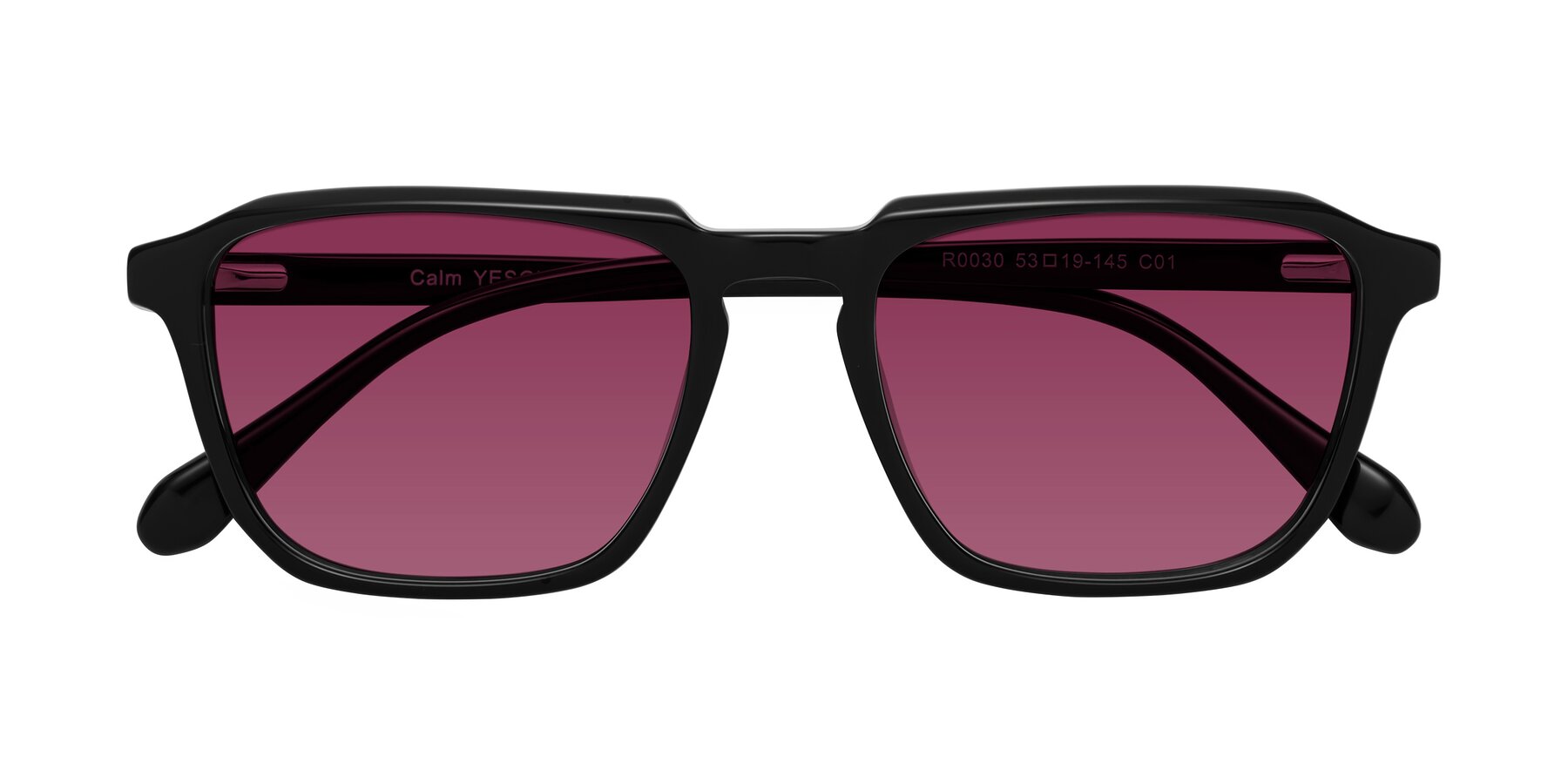 Folded Front of Calm in Black with Wine Tinted Lenses