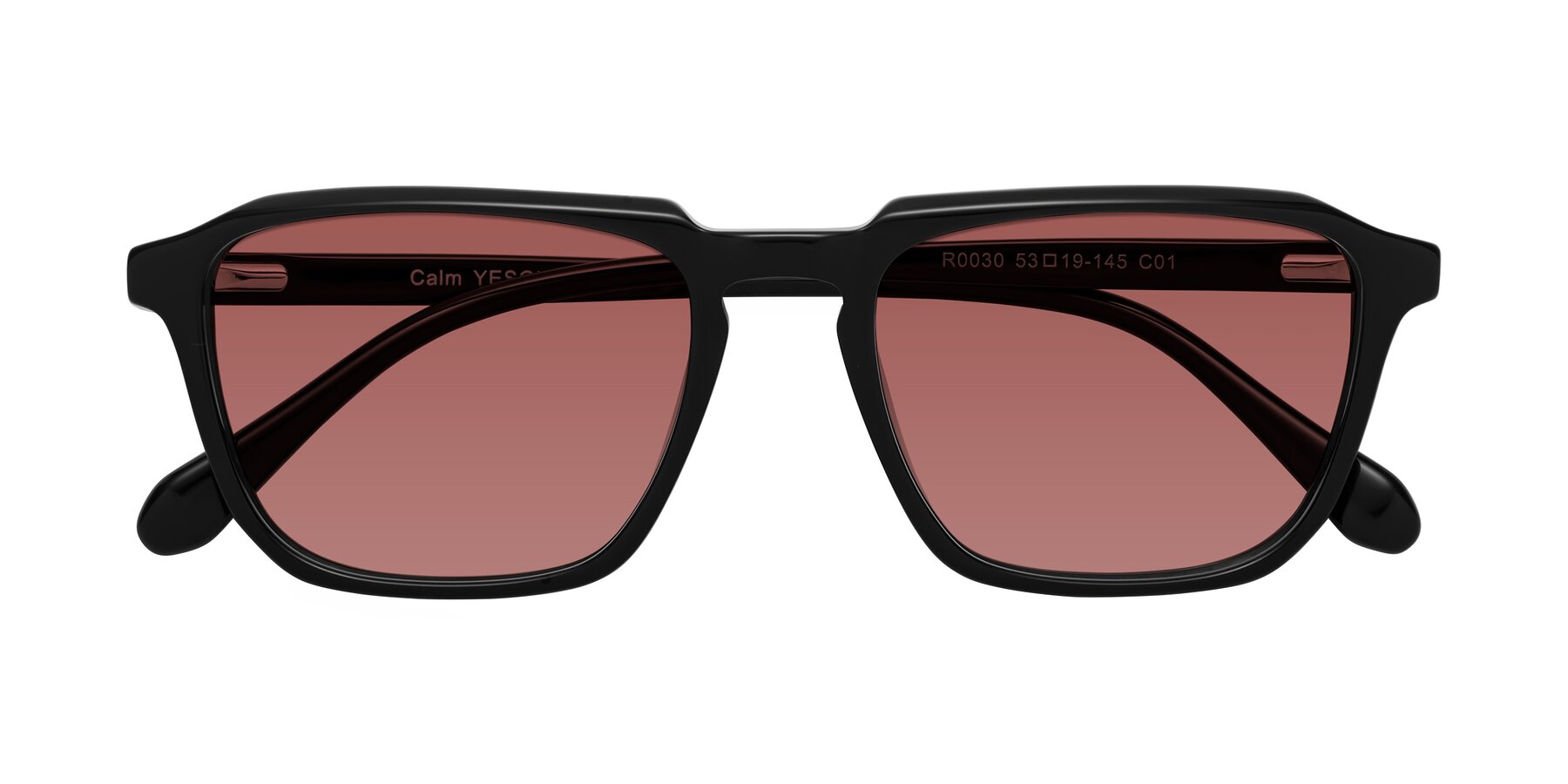 Folded Front of Calm in Black with Garnet Tinted Lenses