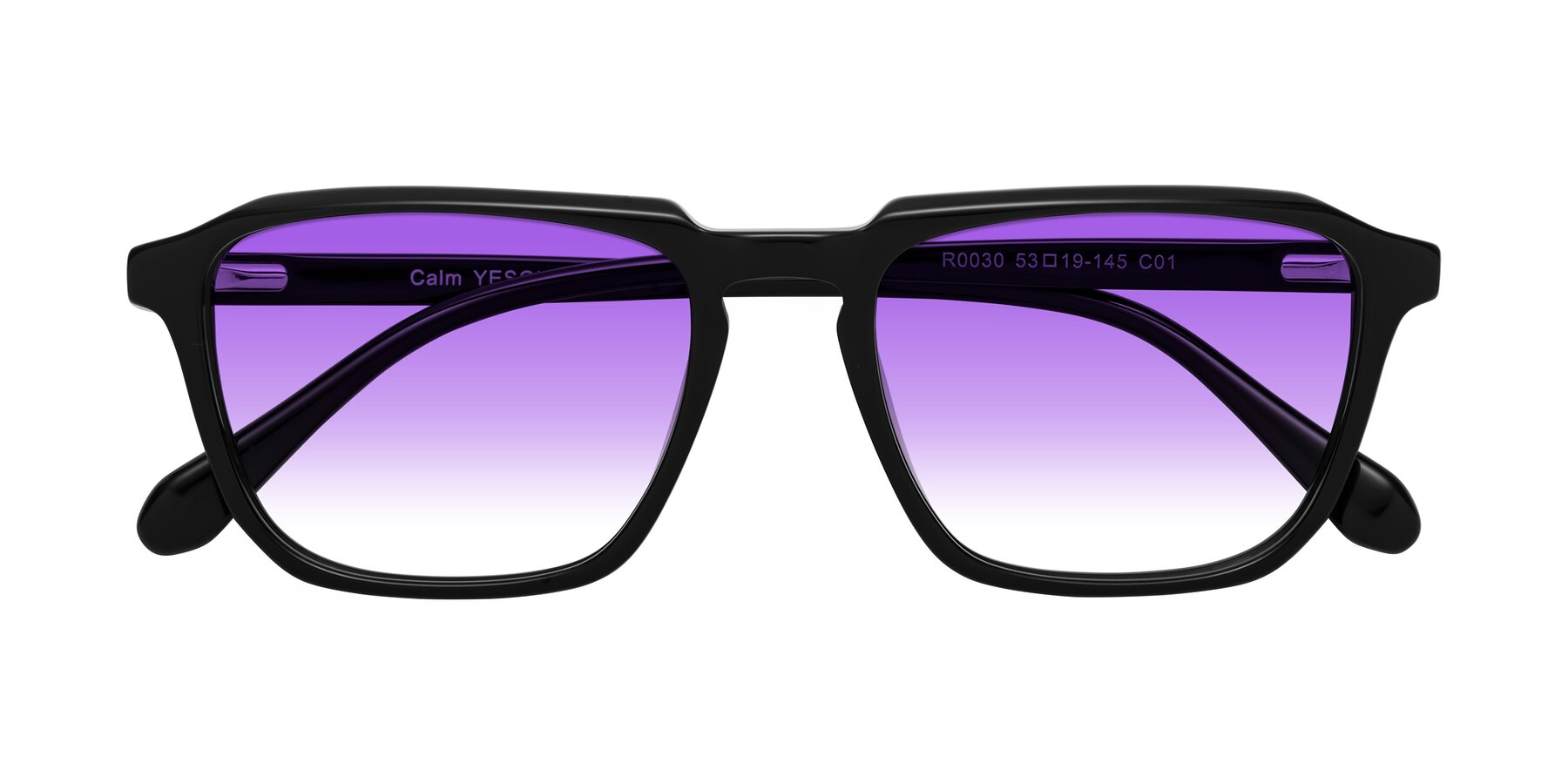 Folded Front of Calm in Black with Purple Gradient Lenses