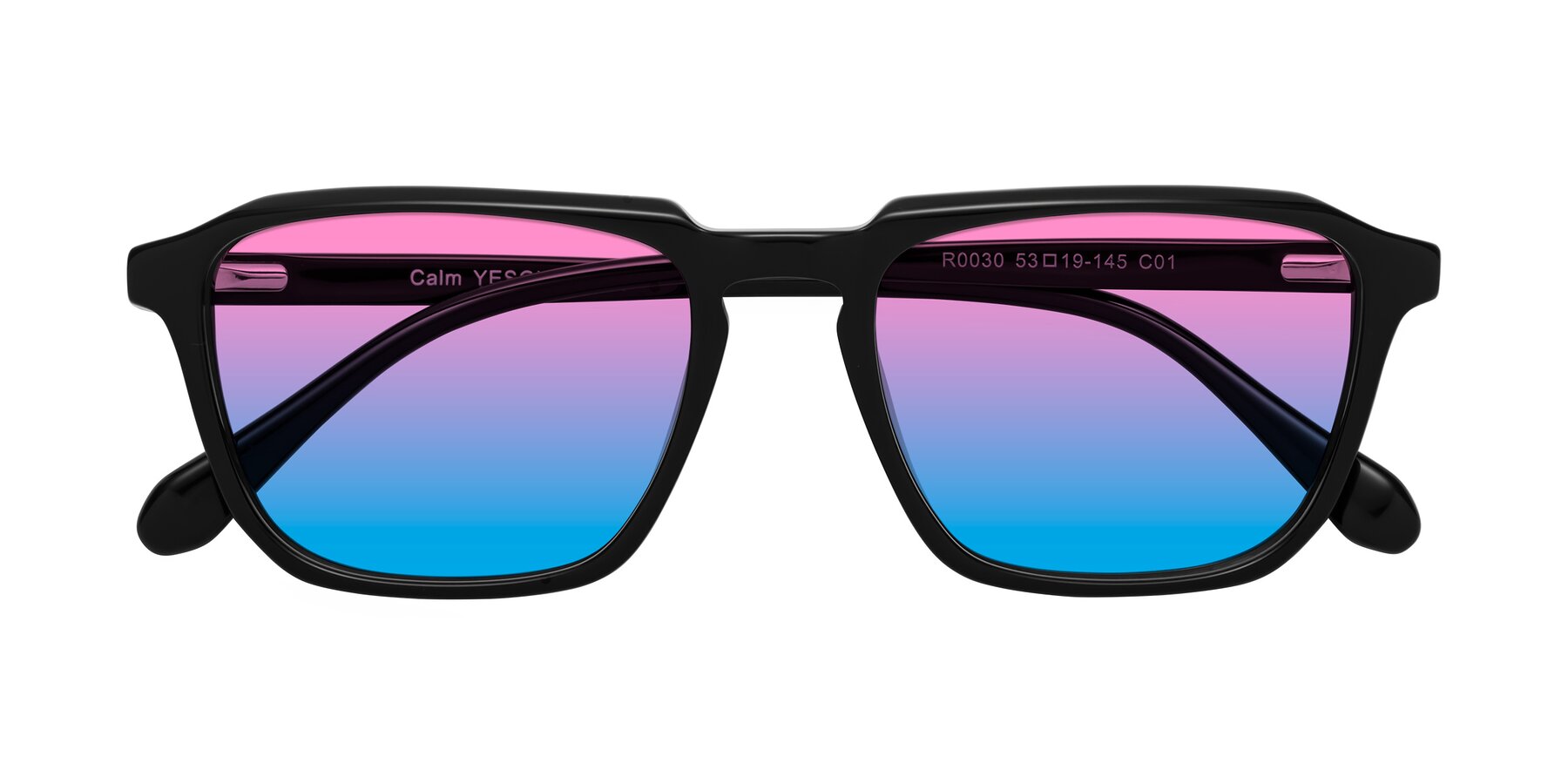 Folded Front of Calm in Black with Pink / Blue Gradient Lenses