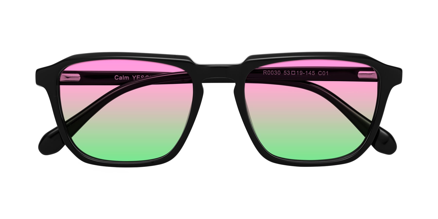 Folded Front of Calm in Black with Pink / Green Gradient Lenses