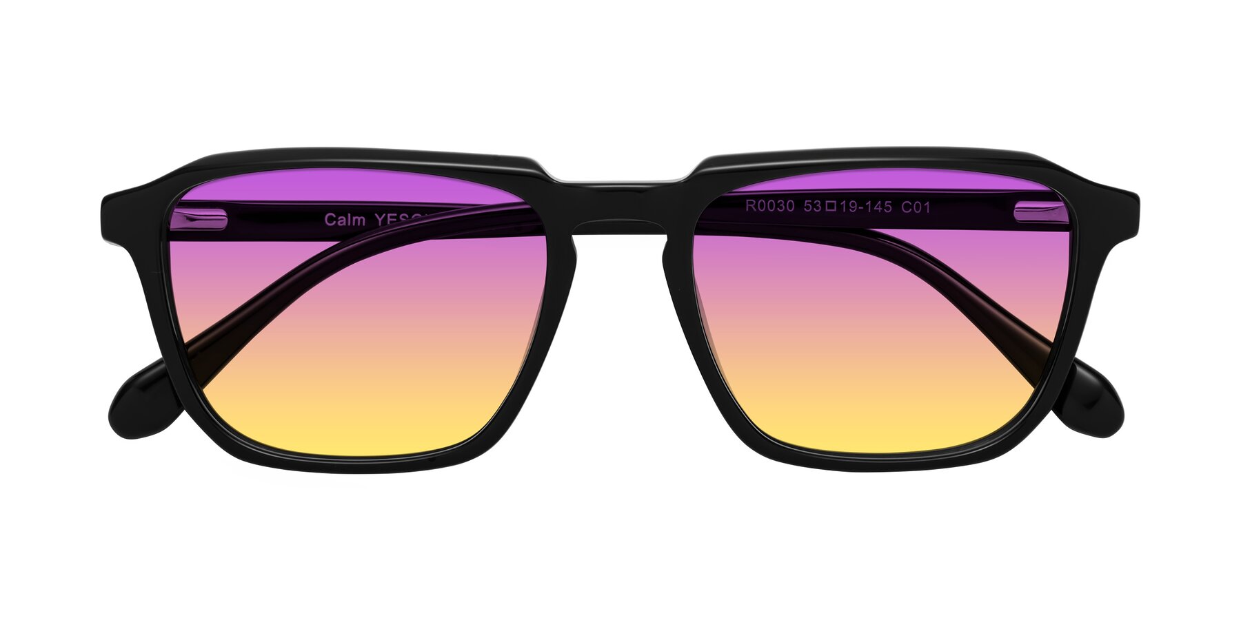 Folded Front of Calm in Black with Purple / Yellow Gradient Lenses