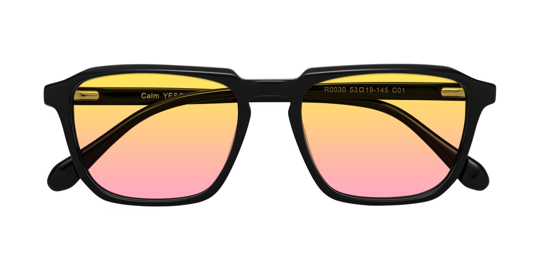 Folded Front of Calm in Black with Yellow / Pink Gradient Lenses