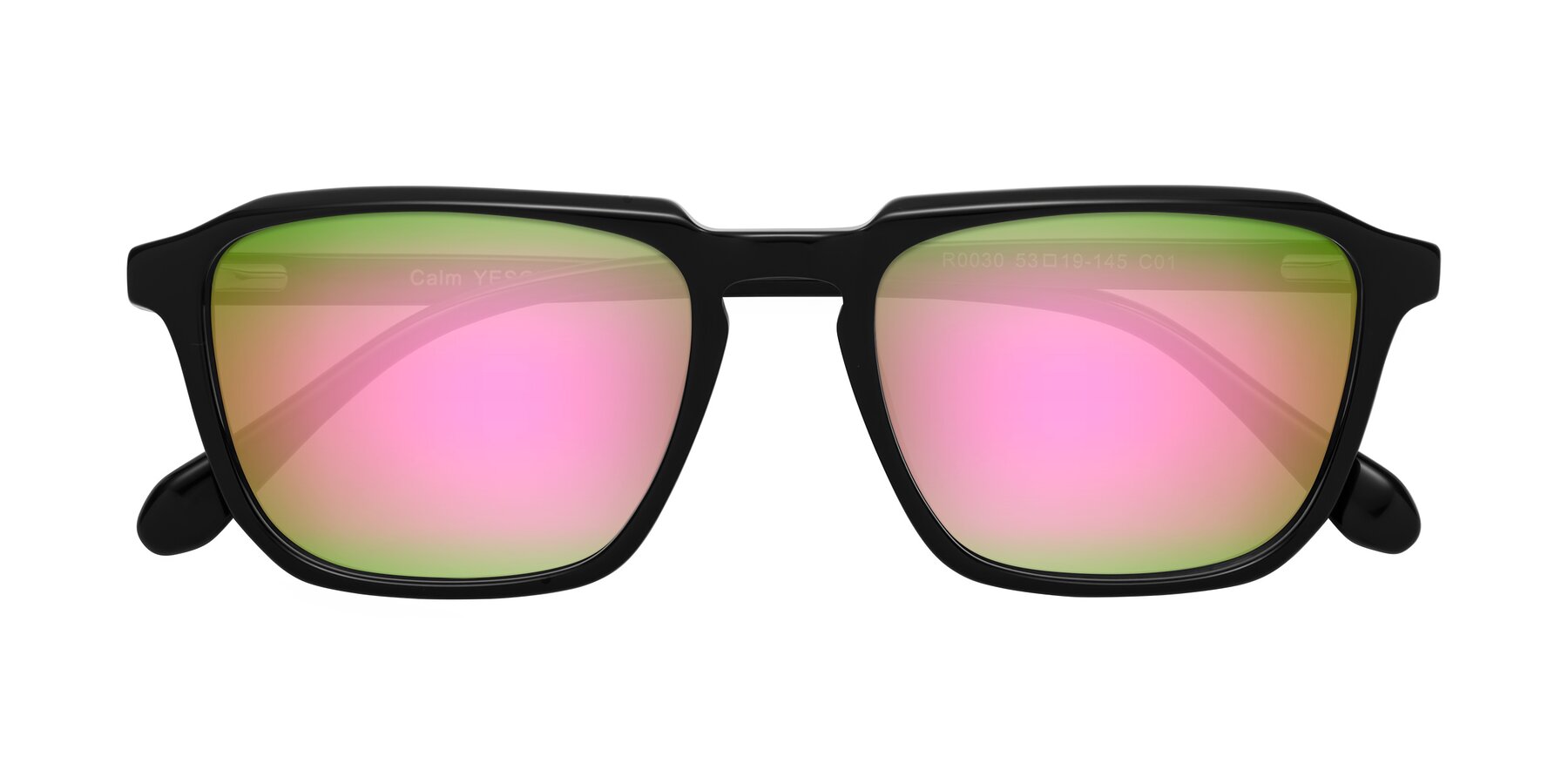 Folded Front of Calm in Black with Pink Mirrored Lenses