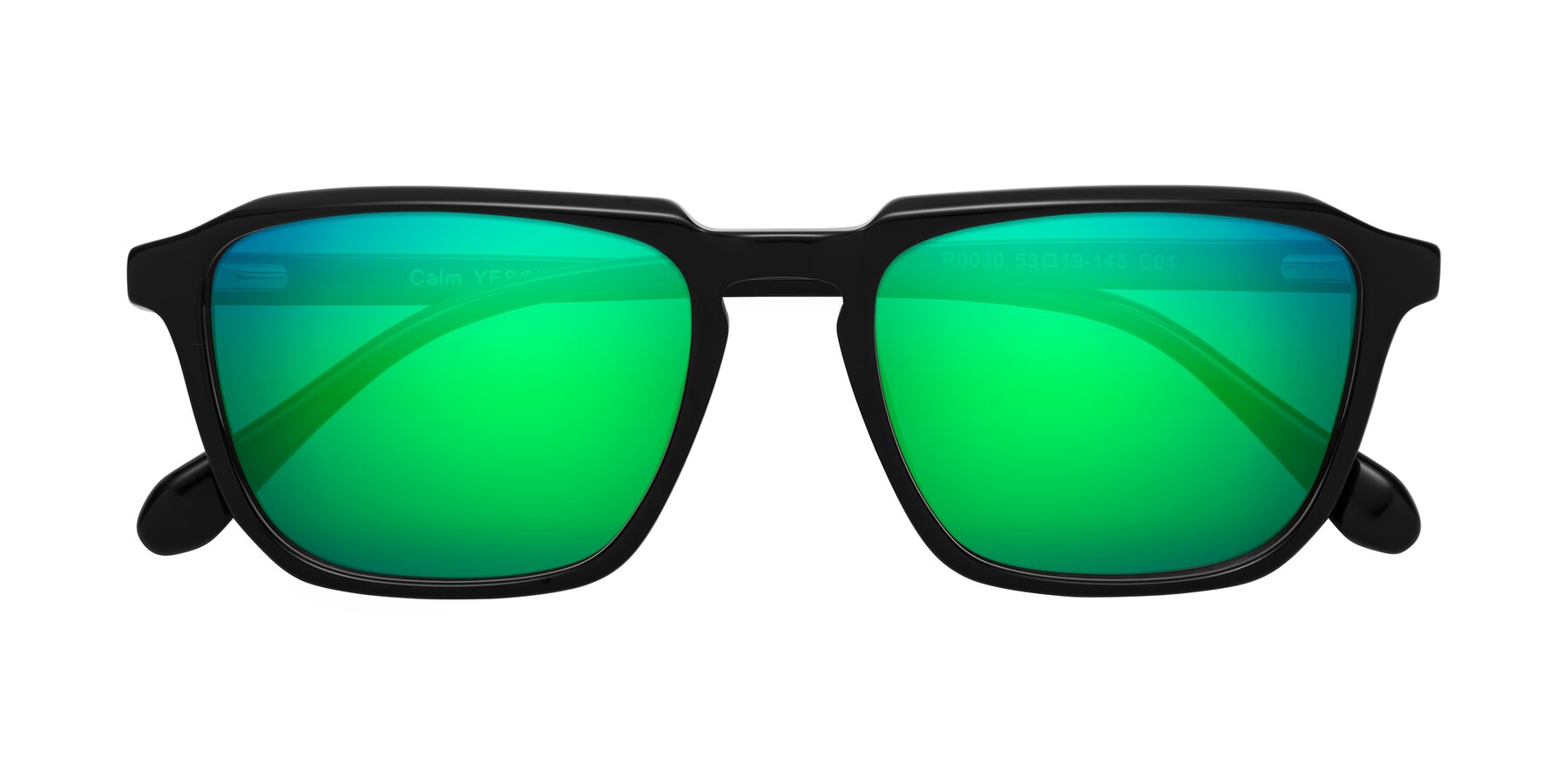 Folded Front of Calm in Black with Green Mirrored Lenses