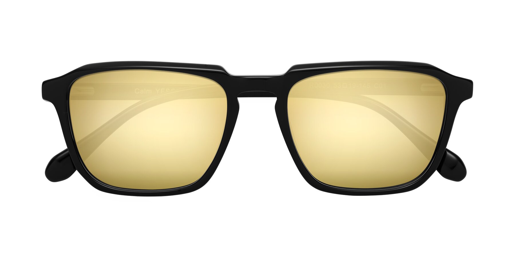 Folded Front of Calm in Black with Gold Mirrored Lenses