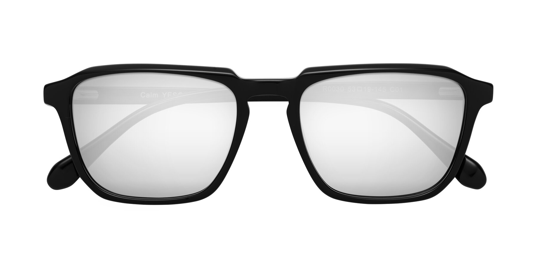 Folded Front of Calm in Black with Silver Mirrored Lenses