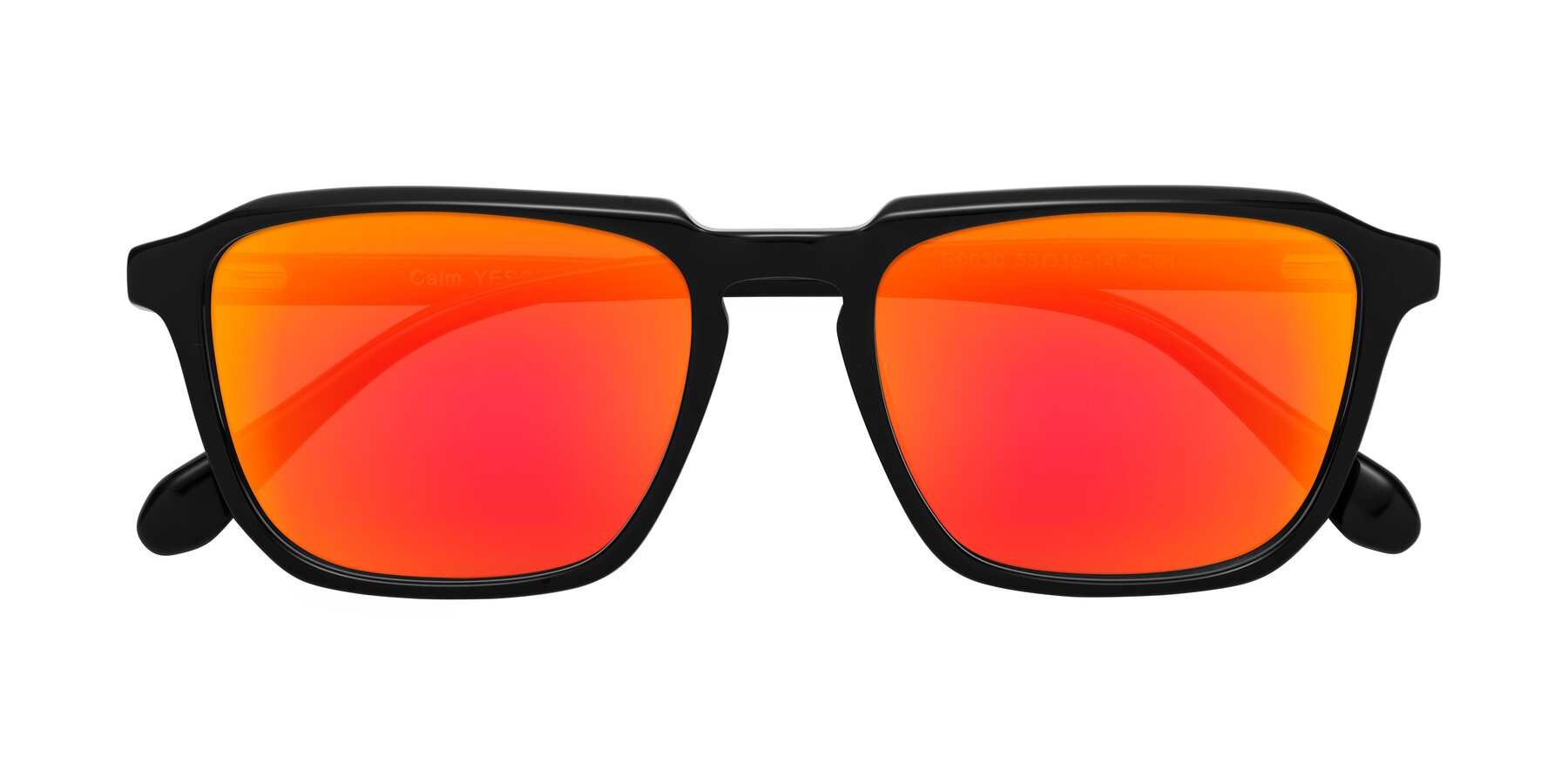 Folded Front of Calm in Black with Red Gold Mirrored Lenses