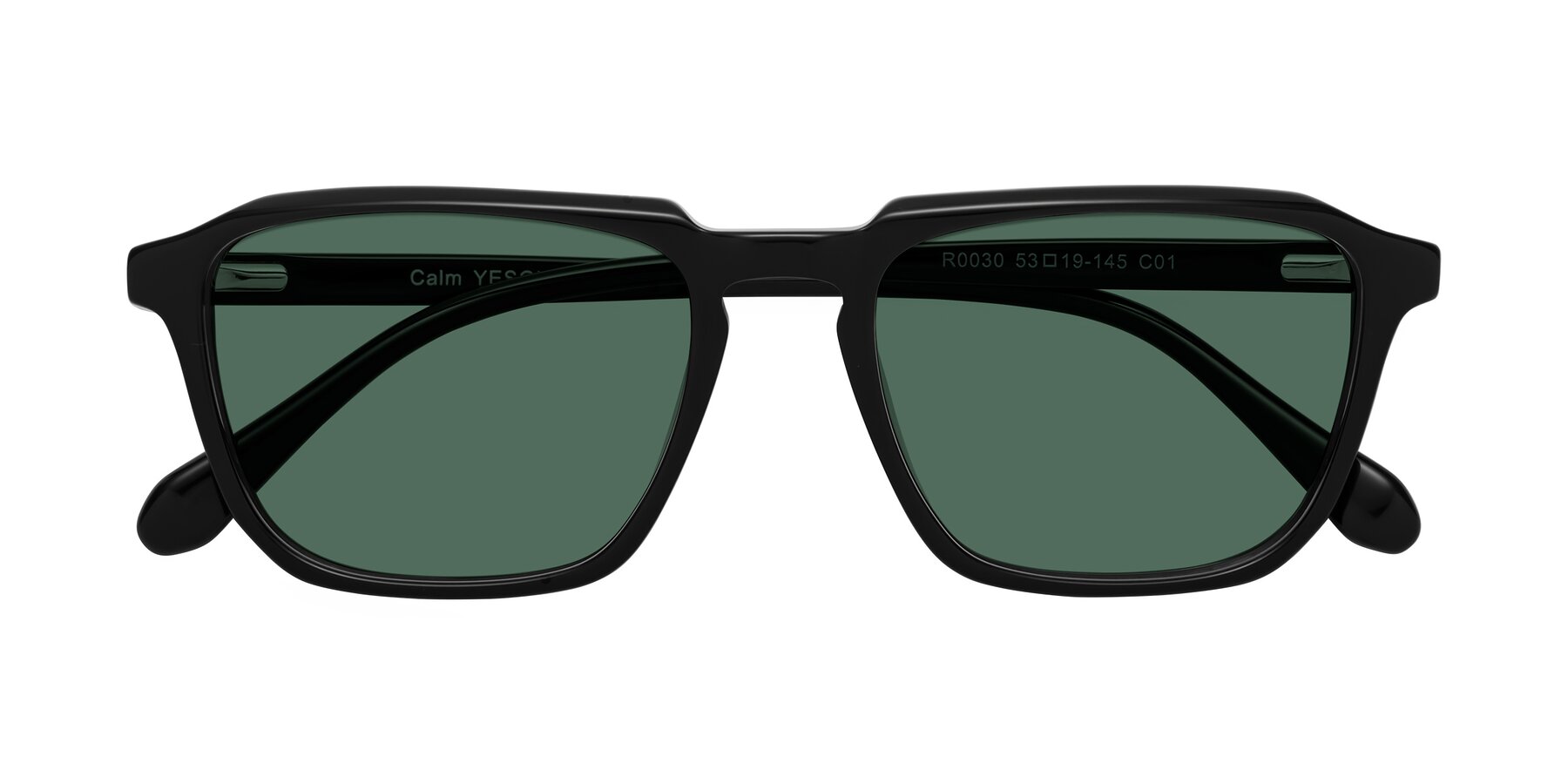 Folded Front of Calm in Black with Green Polarized Lenses