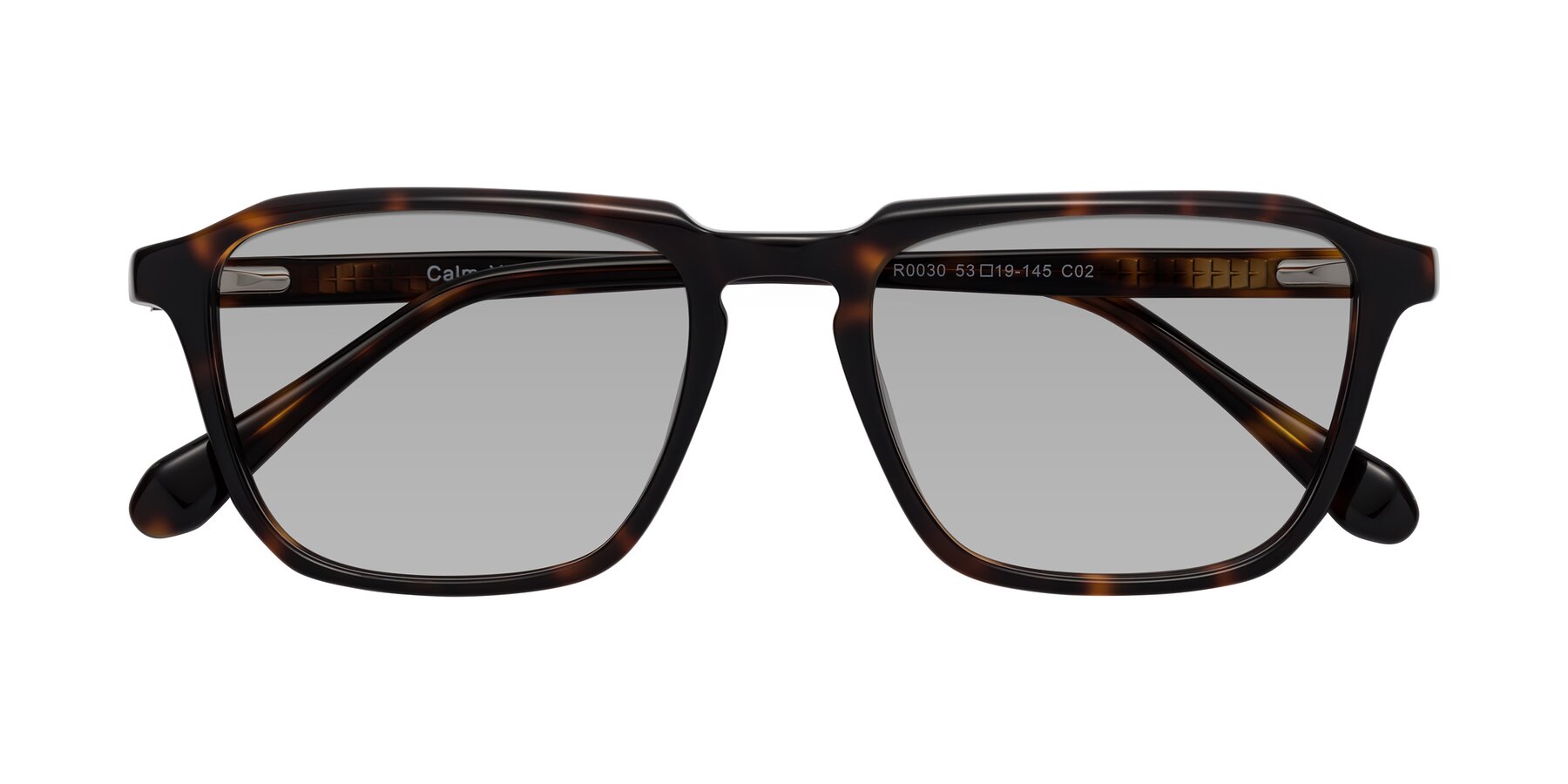 Folded Front of Calm in Tortoise with Light Gray Tinted Lenses