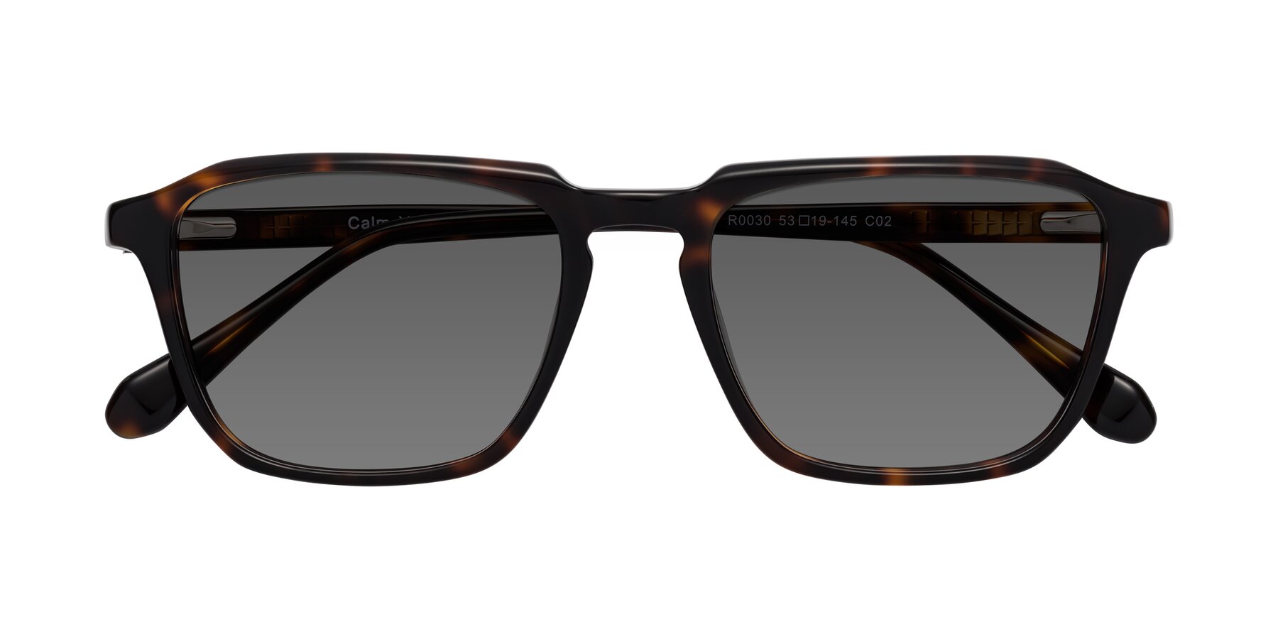 Folded Front of Calm in Tortoise with Medium Gray Tinted Lenses