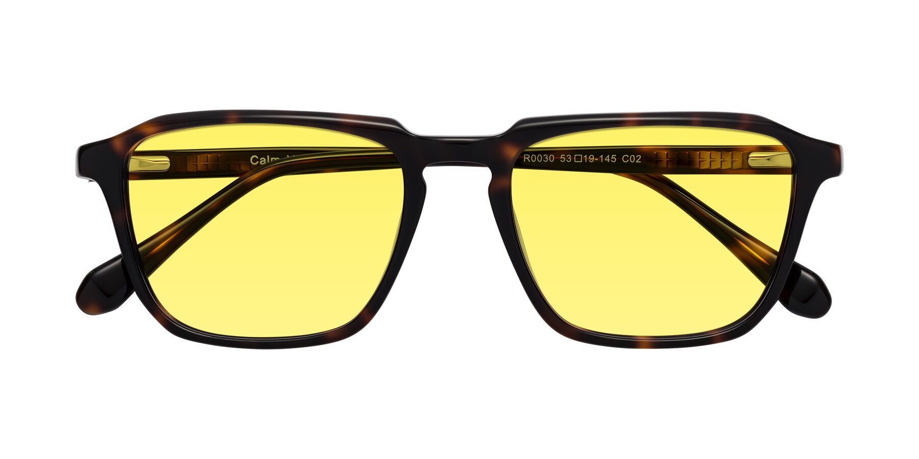 Folded Front of Calm in Tortoise with Medium Yellow Tinted Lenses