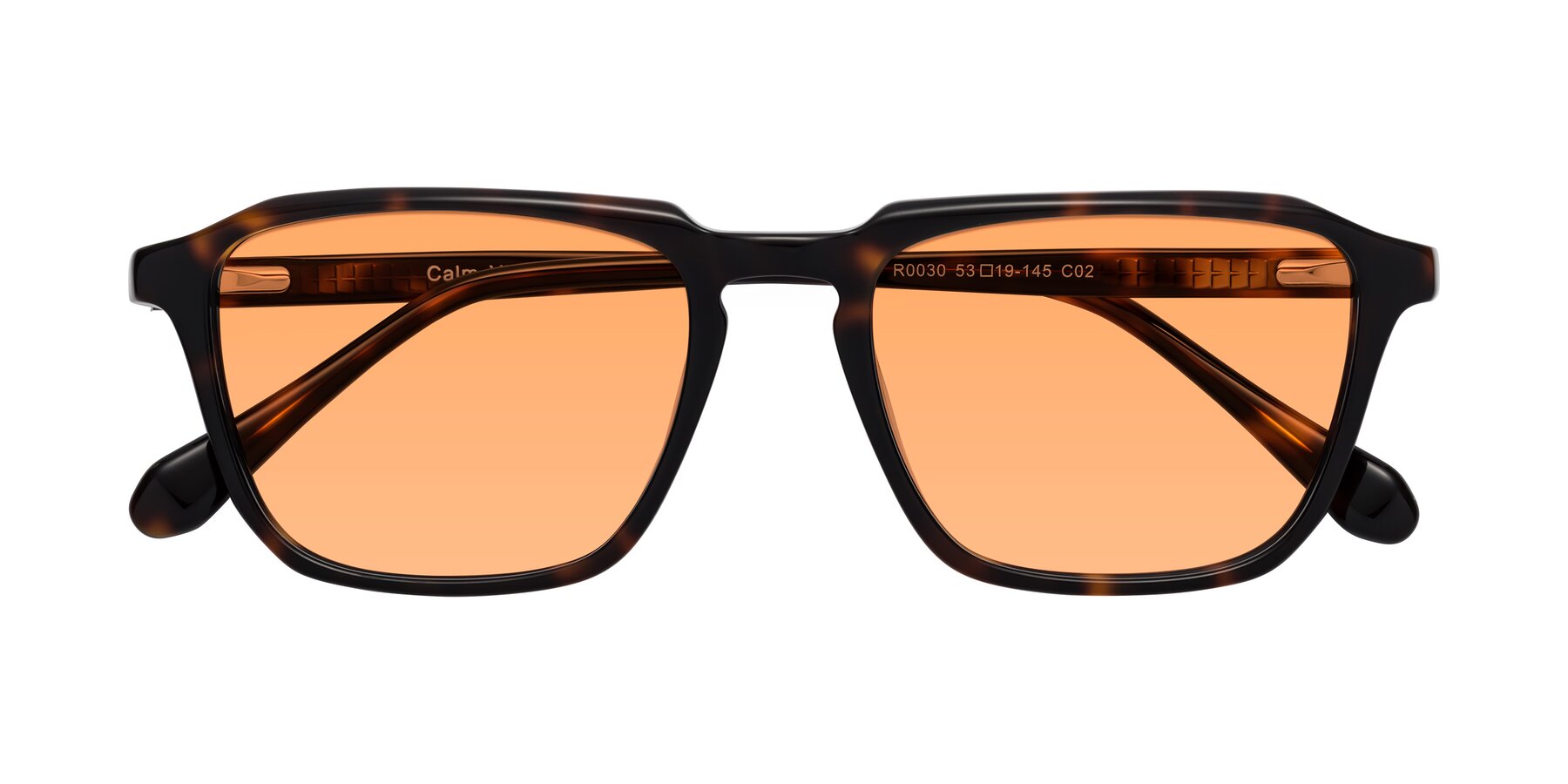 Folded Front of Calm in Tortoise with Medium Orange Tinted Lenses