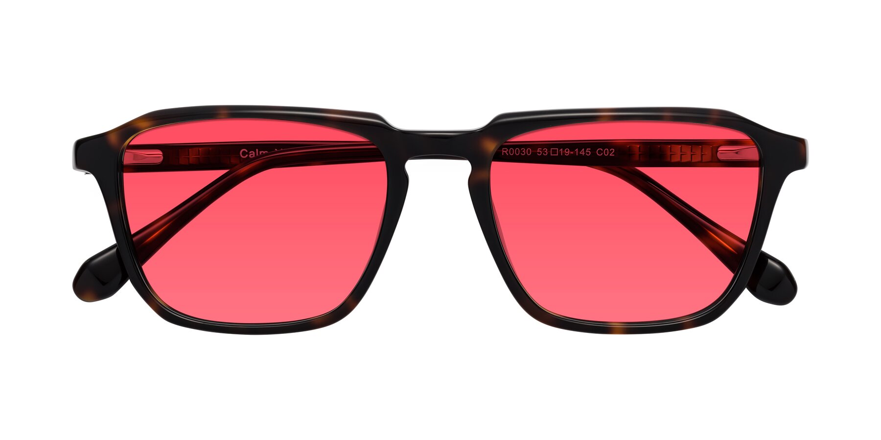 Folded Front of Calm in Tortoise with Red Tinted Lenses