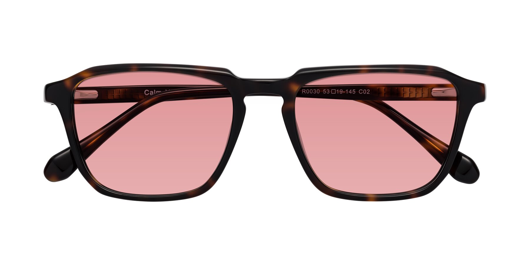 Folded Front of Calm in Tortoise with Medium Garnet Tinted Lenses