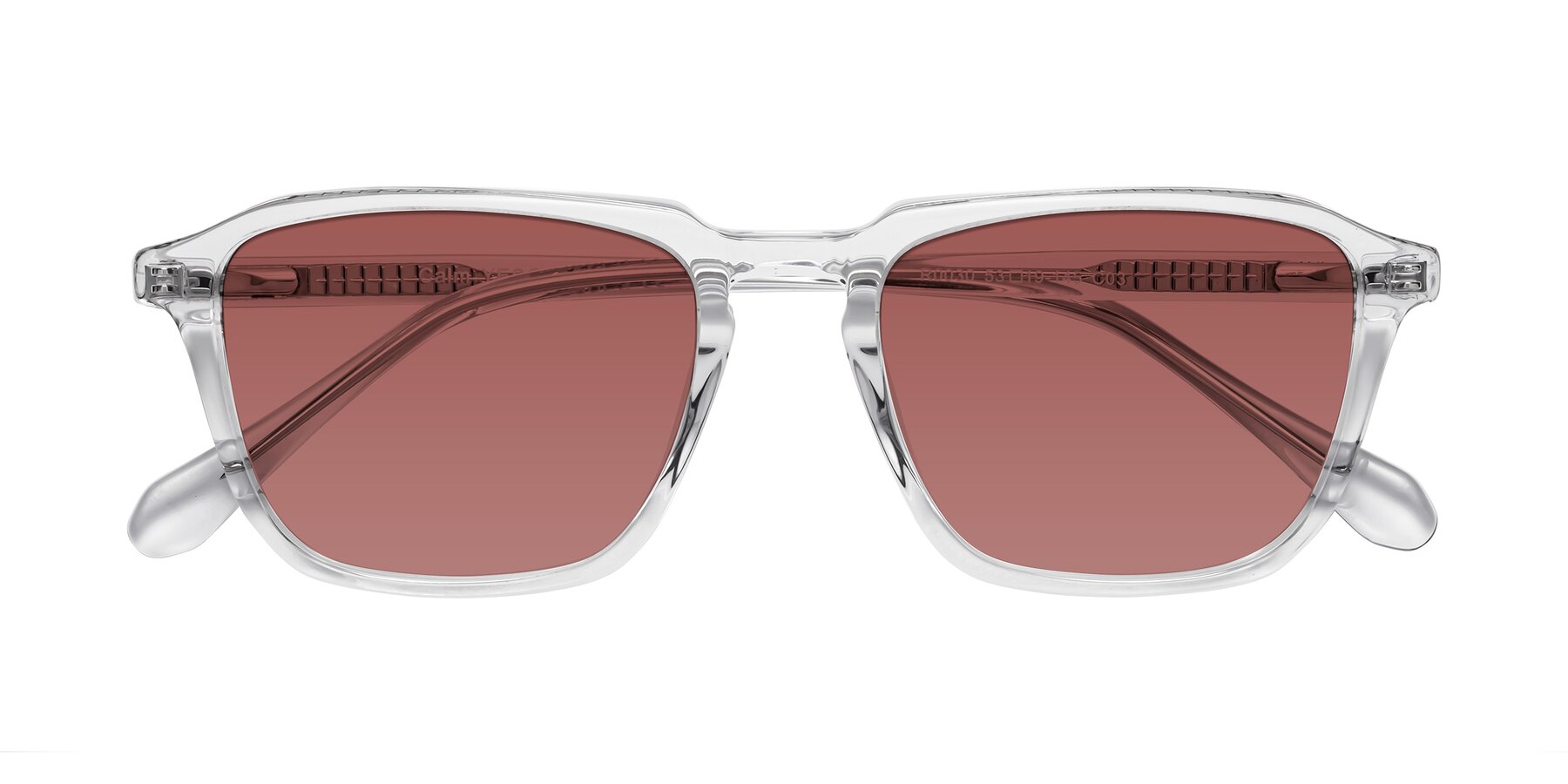 Folded Front of Calm in Clear with Garnet Tinted Lenses