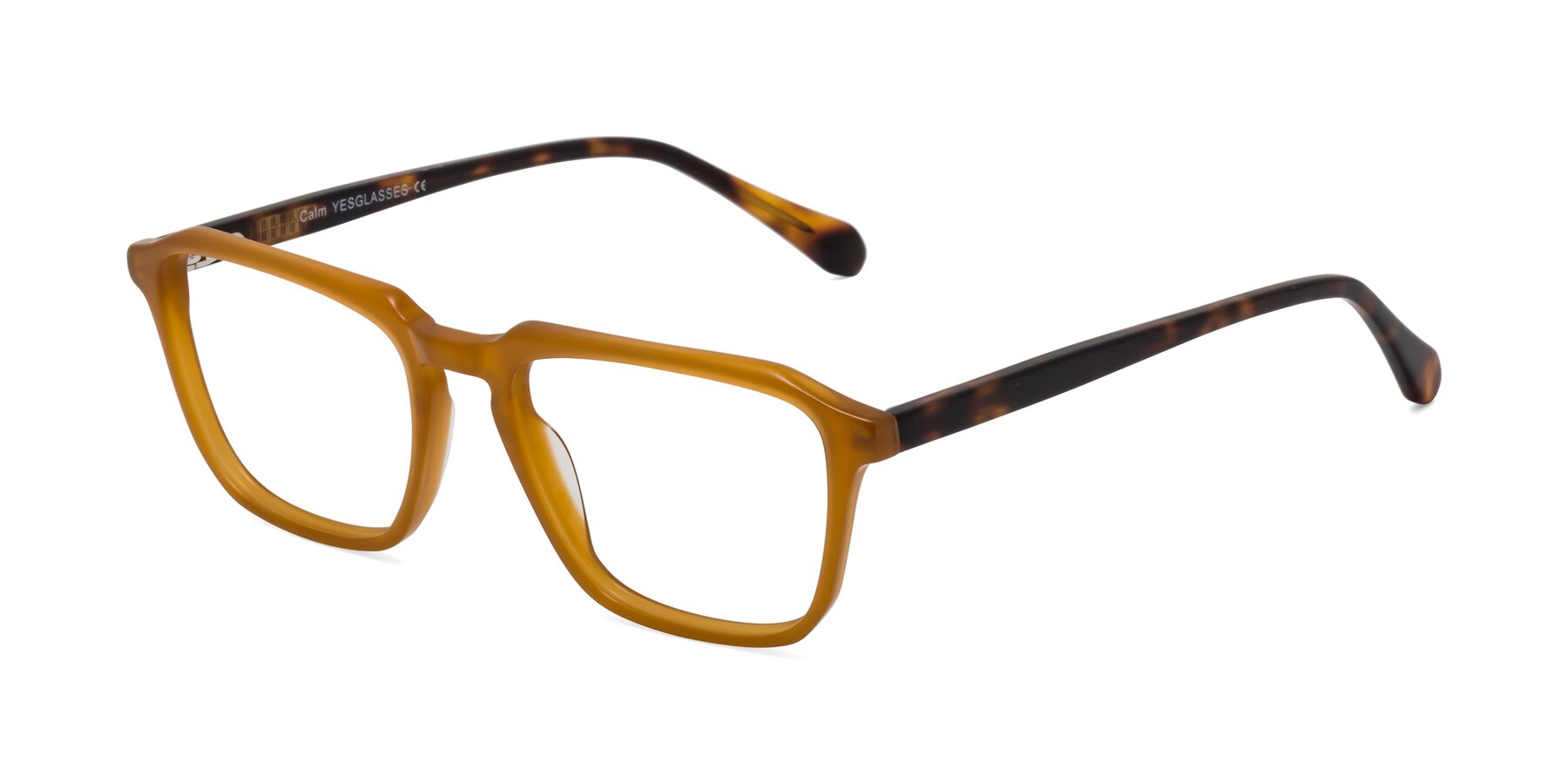 Angle of Calm in Caramel-Tortoise with Clear Eyeglass Lenses