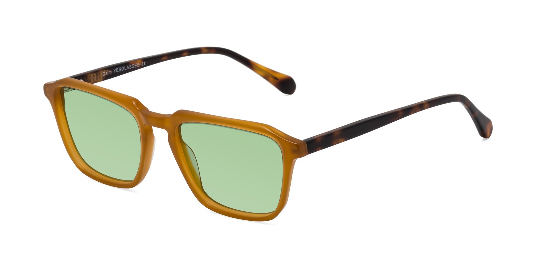 Angle of Calm in Caramel-Tortoise with Medium Green Tinted Lenses