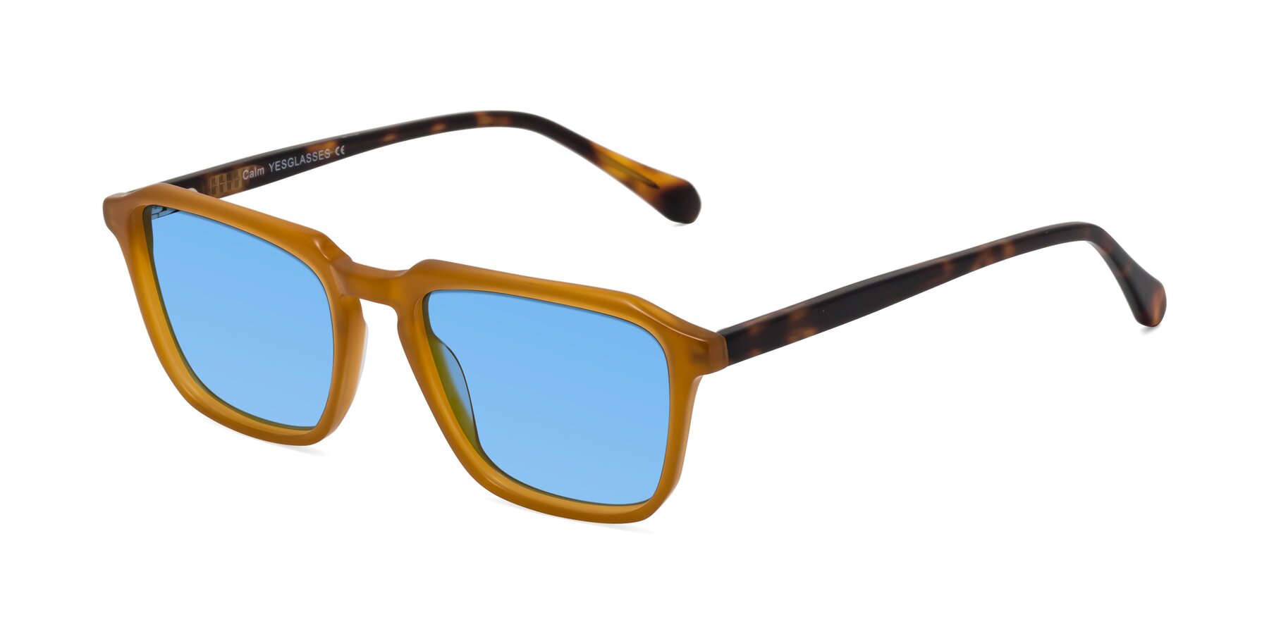 Angle of Calm in Caramel-Tortoise with Medium Blue Tinted Lenses