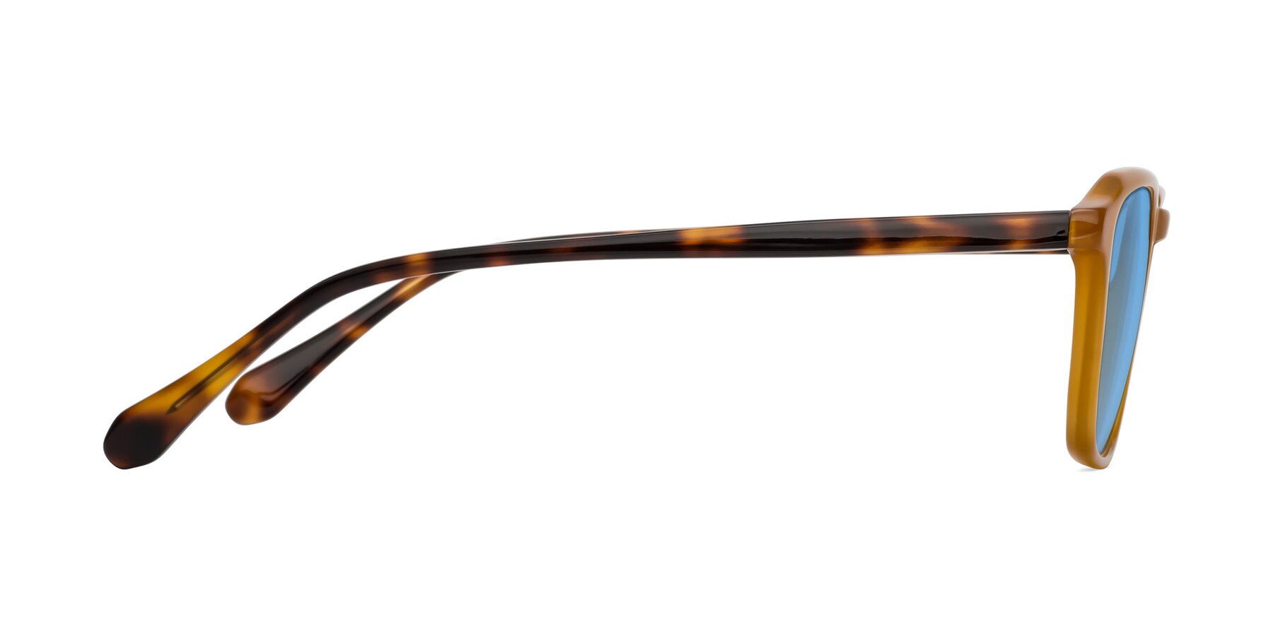 Side of Calm in Caramel-Tortoise with Medium Blue Tinted Lenses