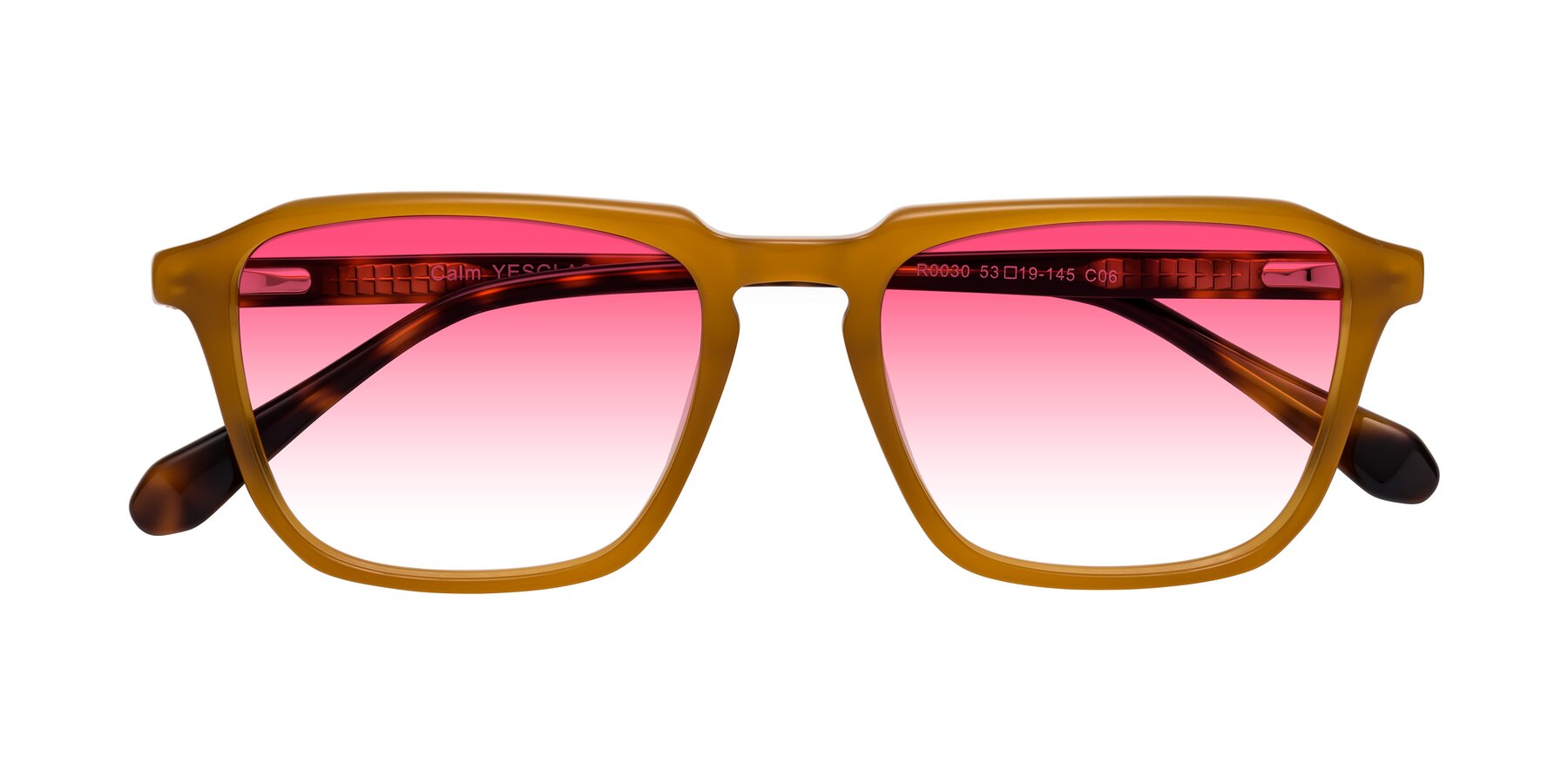 Folded Front of Calm in Caramel-Tortoise with Pink Gradient Lenses