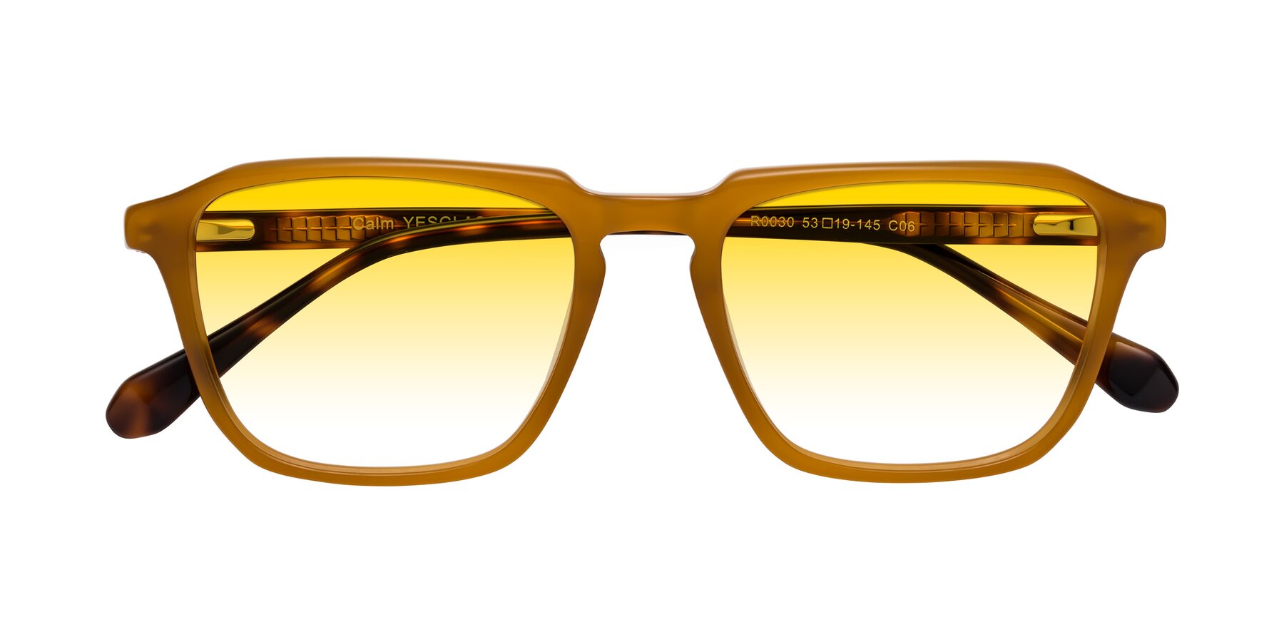 Folded Front of Calm in Caramel-Tortoise with Yellow Gradient Lenses