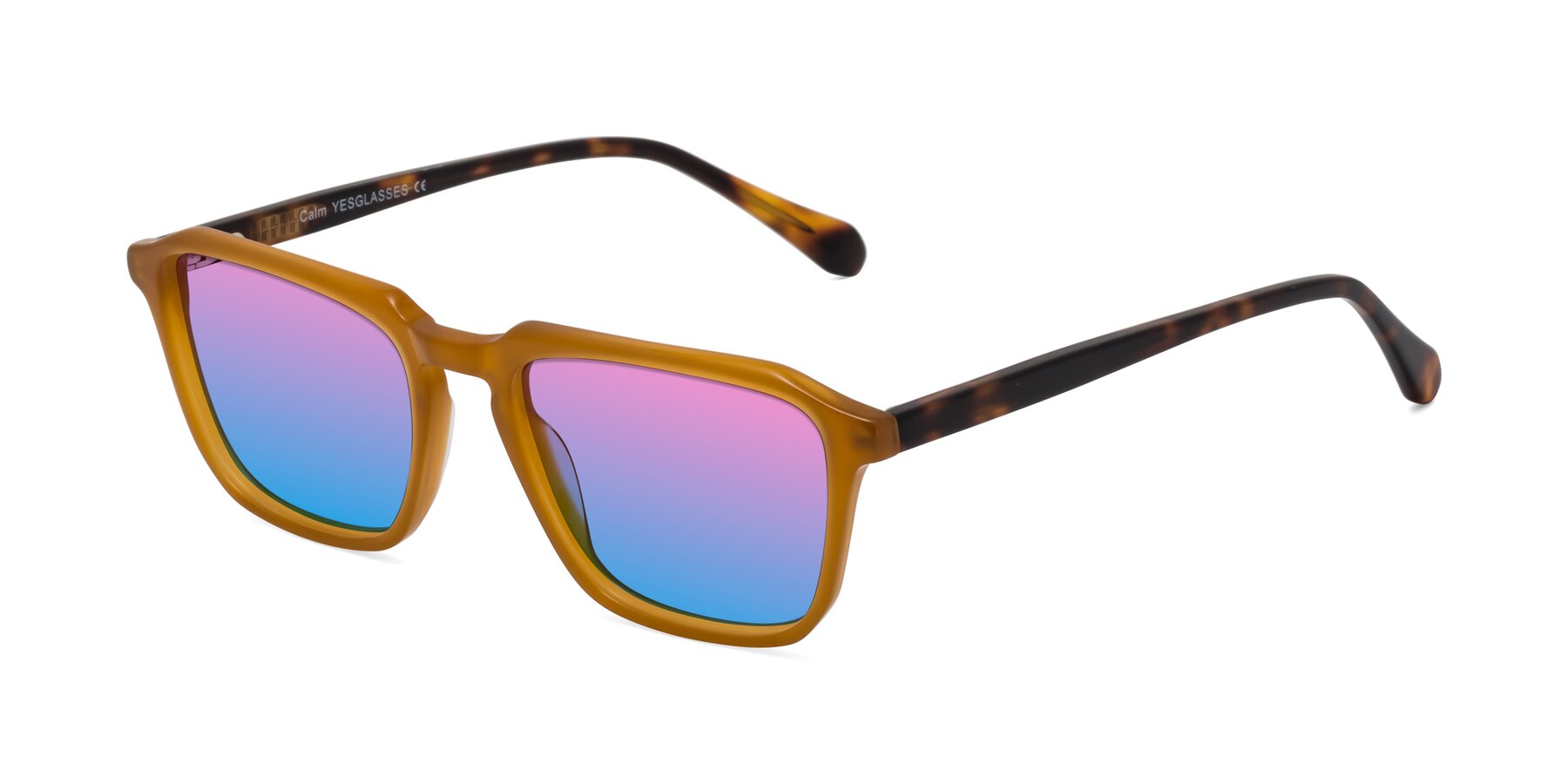 Angle of Calm in Caramel-Tortoise with Pink / Blue Gradient Lenses