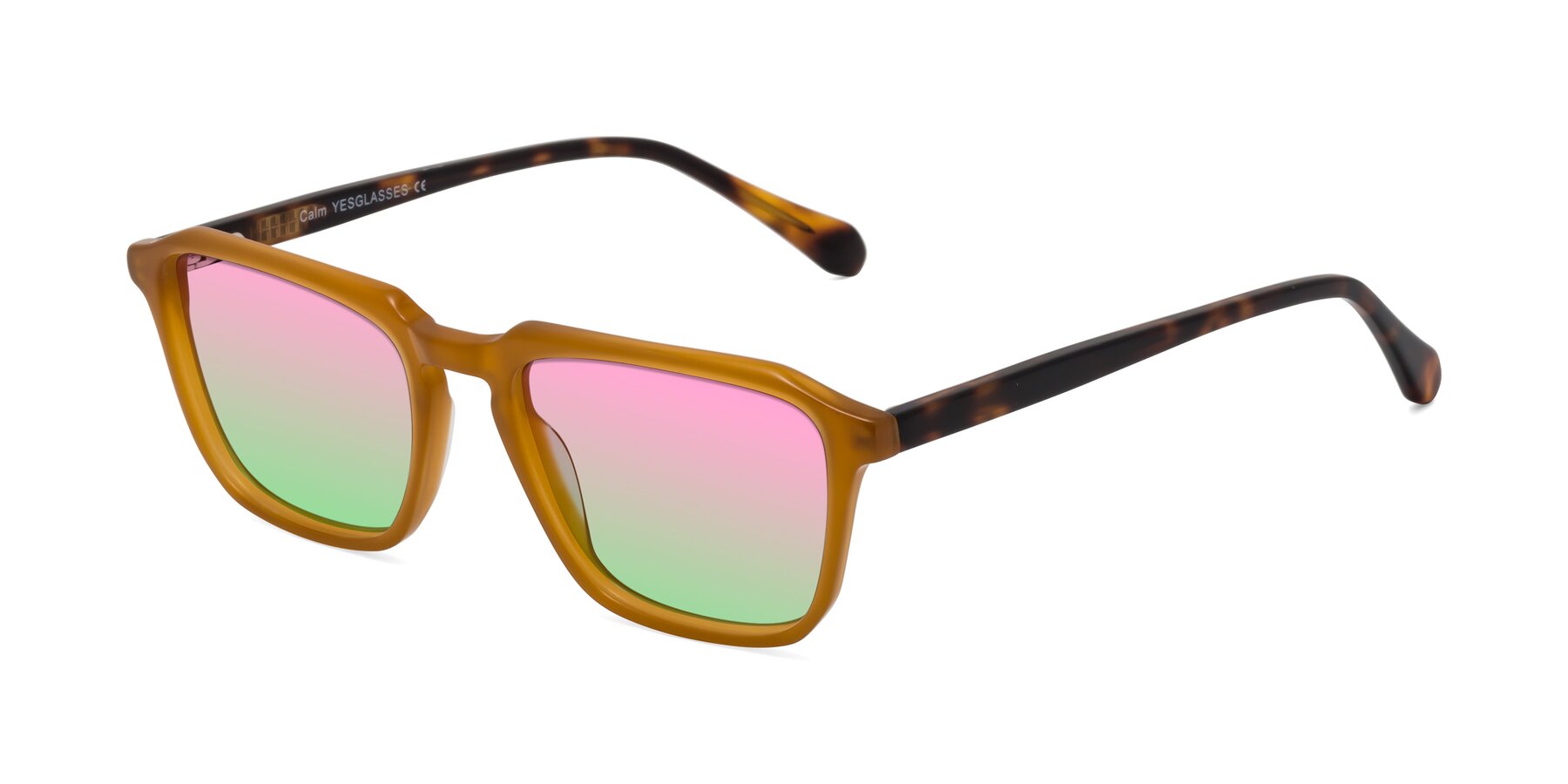 Angle of Calm in Caramel-Tortoise with Pink / Green Gradient Lenses